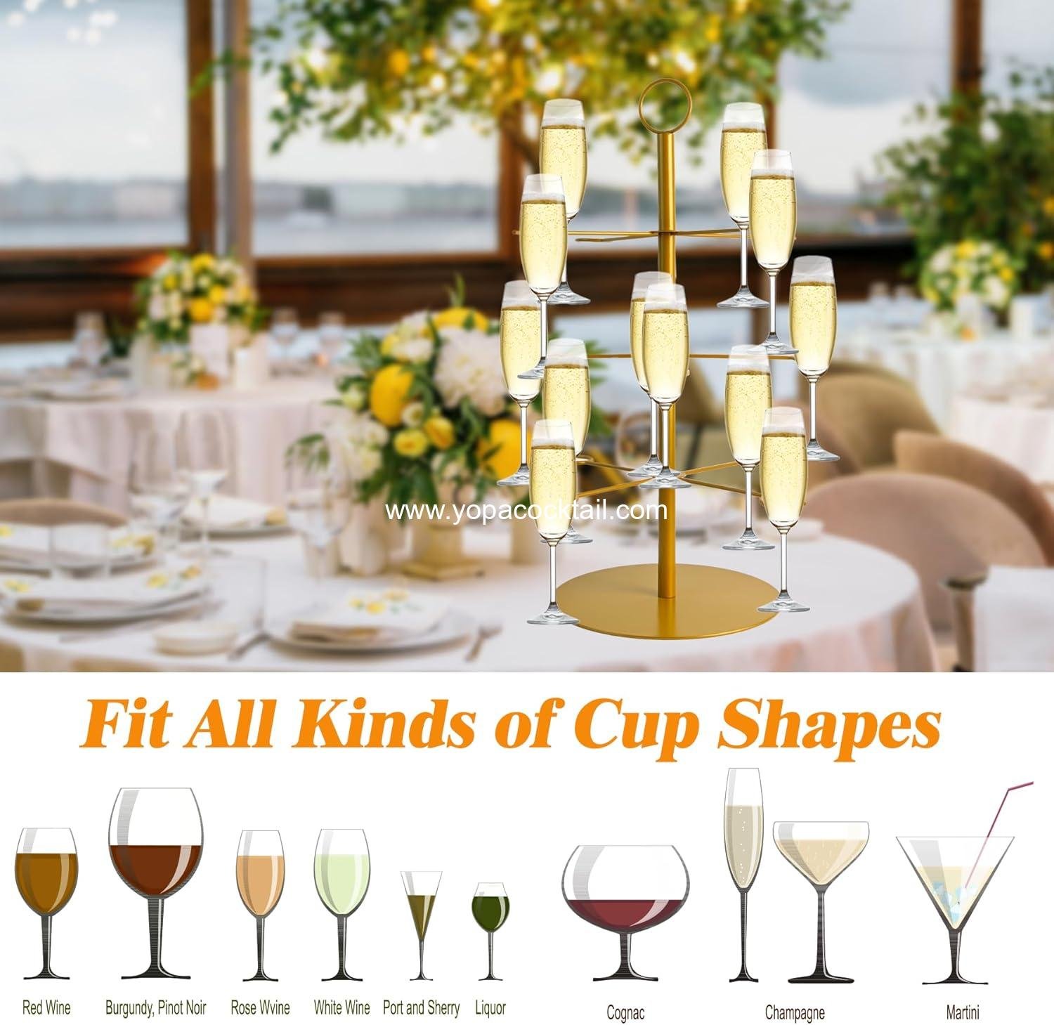 Wholesale 3-Tier 12-Glass Champagne Tower for Parties - Cocktail Tree Stand and Wine Glass Holder for Drinks, Martini, and Margarita Display - Supplier
