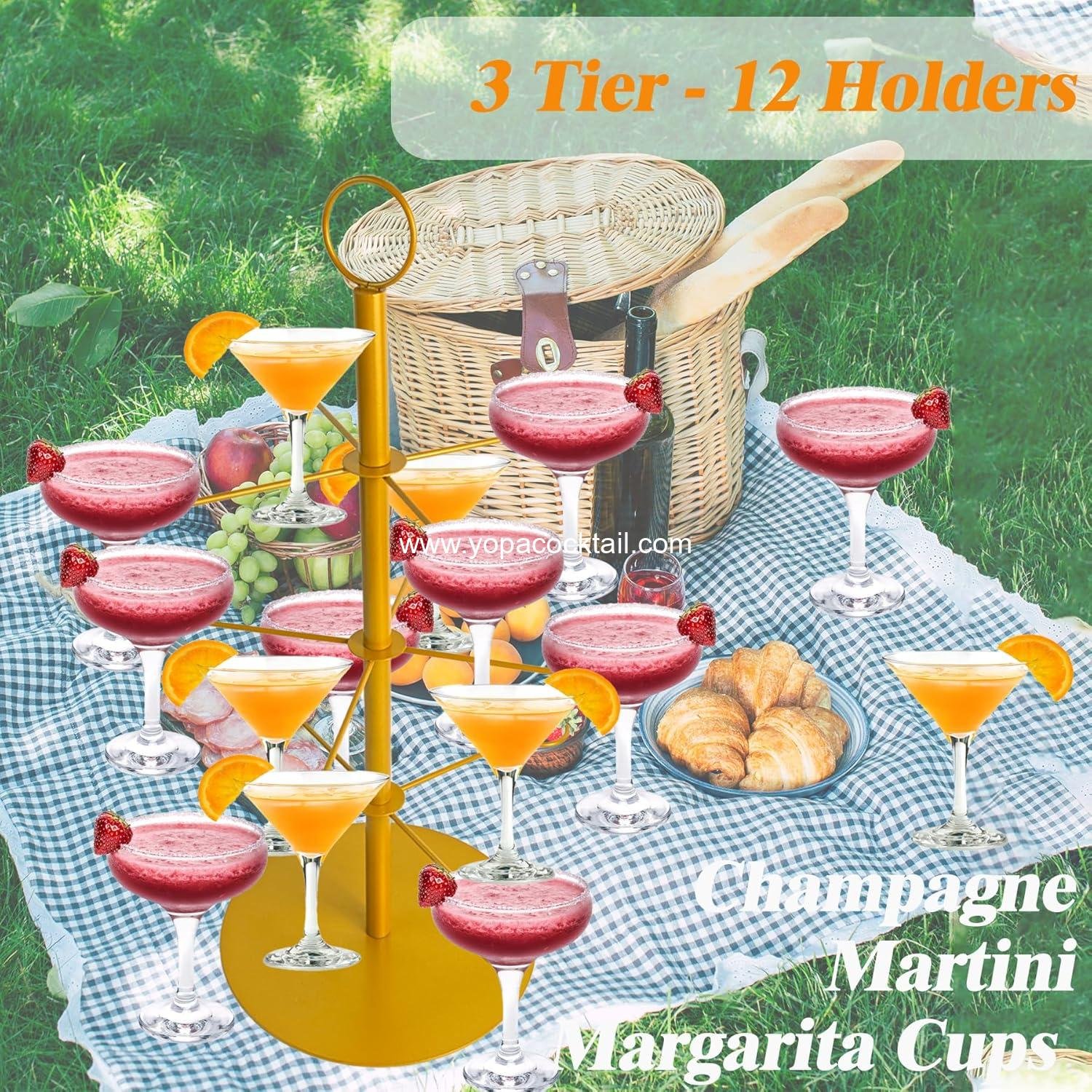 Wholesale 3-Tier 12-Glass Champagne Tower for Parties - Cocktail Tree Stand and Wine Glass Holder for Drinks, Martini, and Margarita Display - Supplier