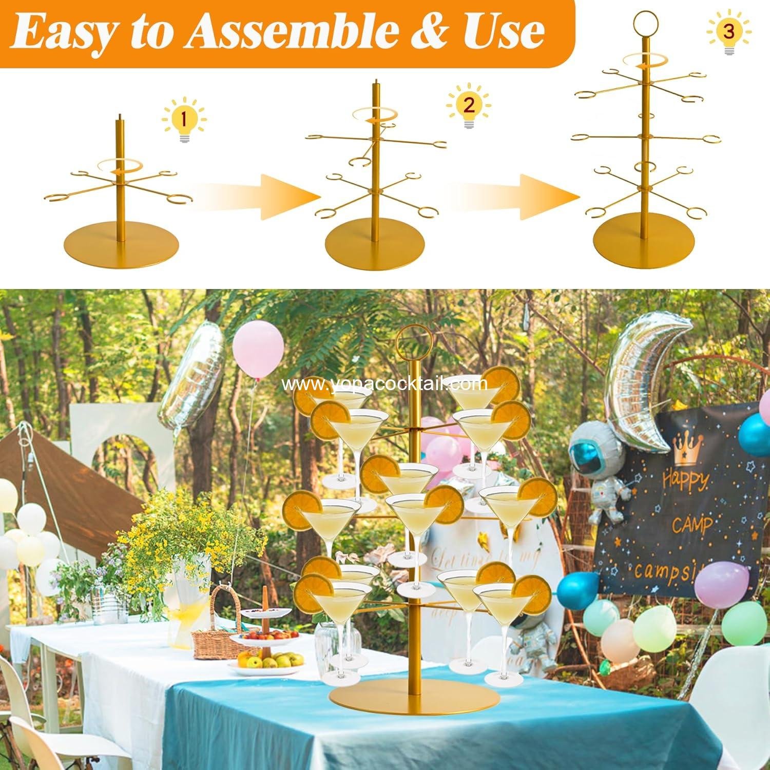 Wholesale 3-Tier 12-Glass Champagne Tower for Parties - Cocktail Tree Stand and Wine Glass Holder for Drinks, Martini, and Margarita Display - Supplier