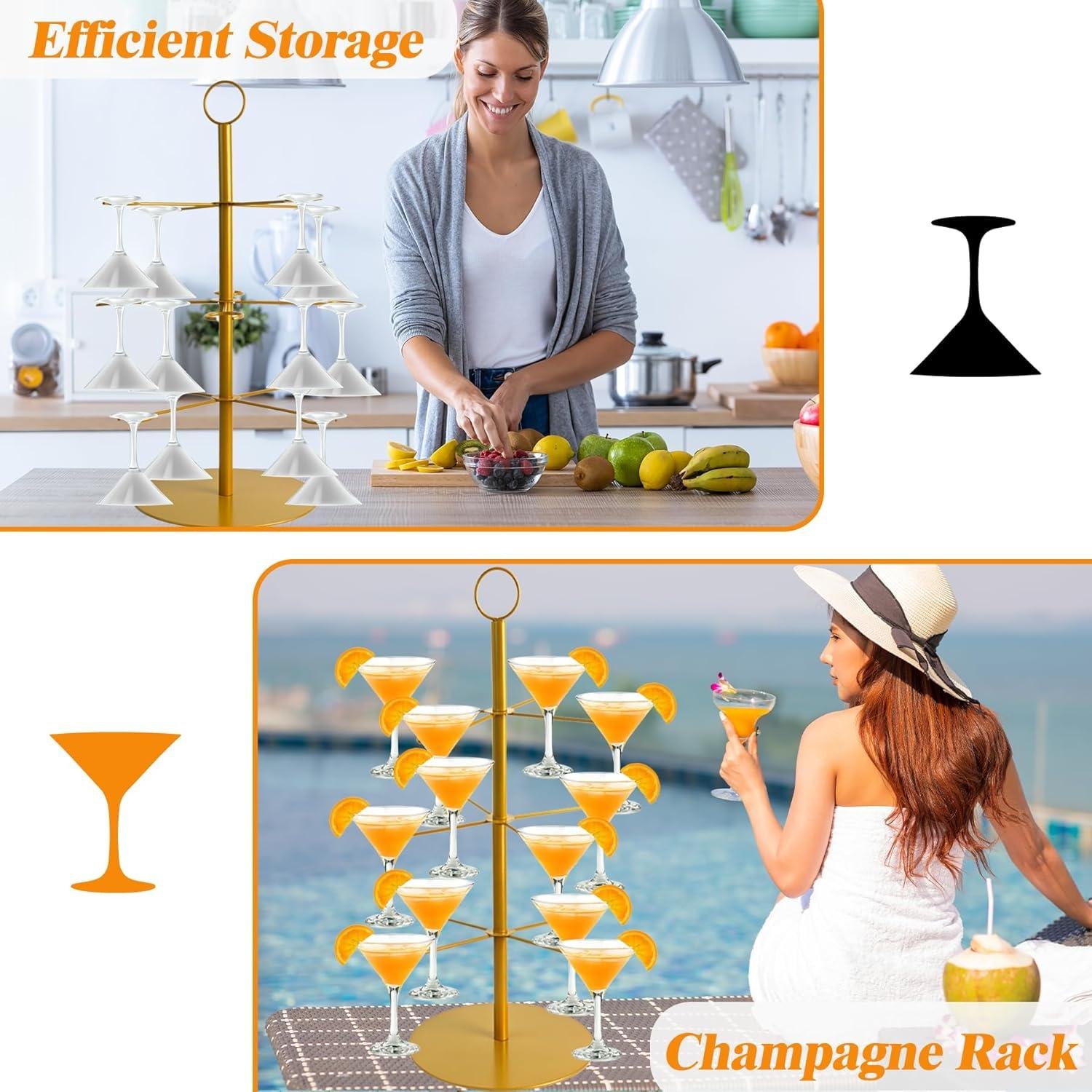 Wholesale 3-Tier 12-Glass Champagne Tower for Parties - Cocktail Tree Stand and Wine Glass Holder for Drinks, Martini, and Margarita Display - Supplier