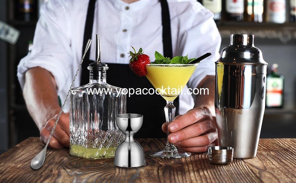 Wholesale Cocktail Jigger with Measuring Marks (1oz, 2oz) and Mixing Spoon - Bartender Set Supplier