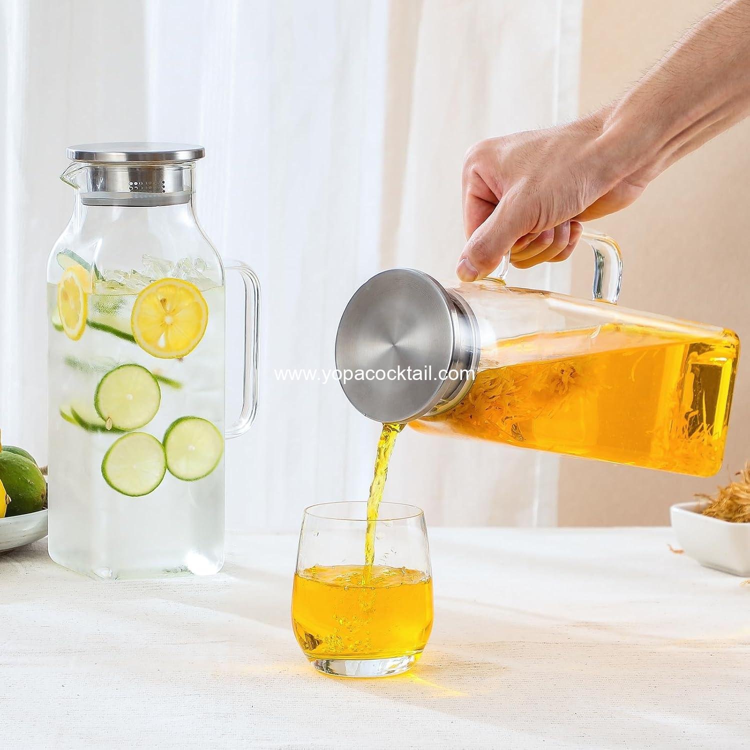 Wholesale 2 Pack 2 Liter Square Glass Pitcher with Lid and Handle for Fridge, Iced Tea and Coffee Carafe, Heat Resistant Borosilicate Water Jug for Hot Cold Drinks and Milk Supplier