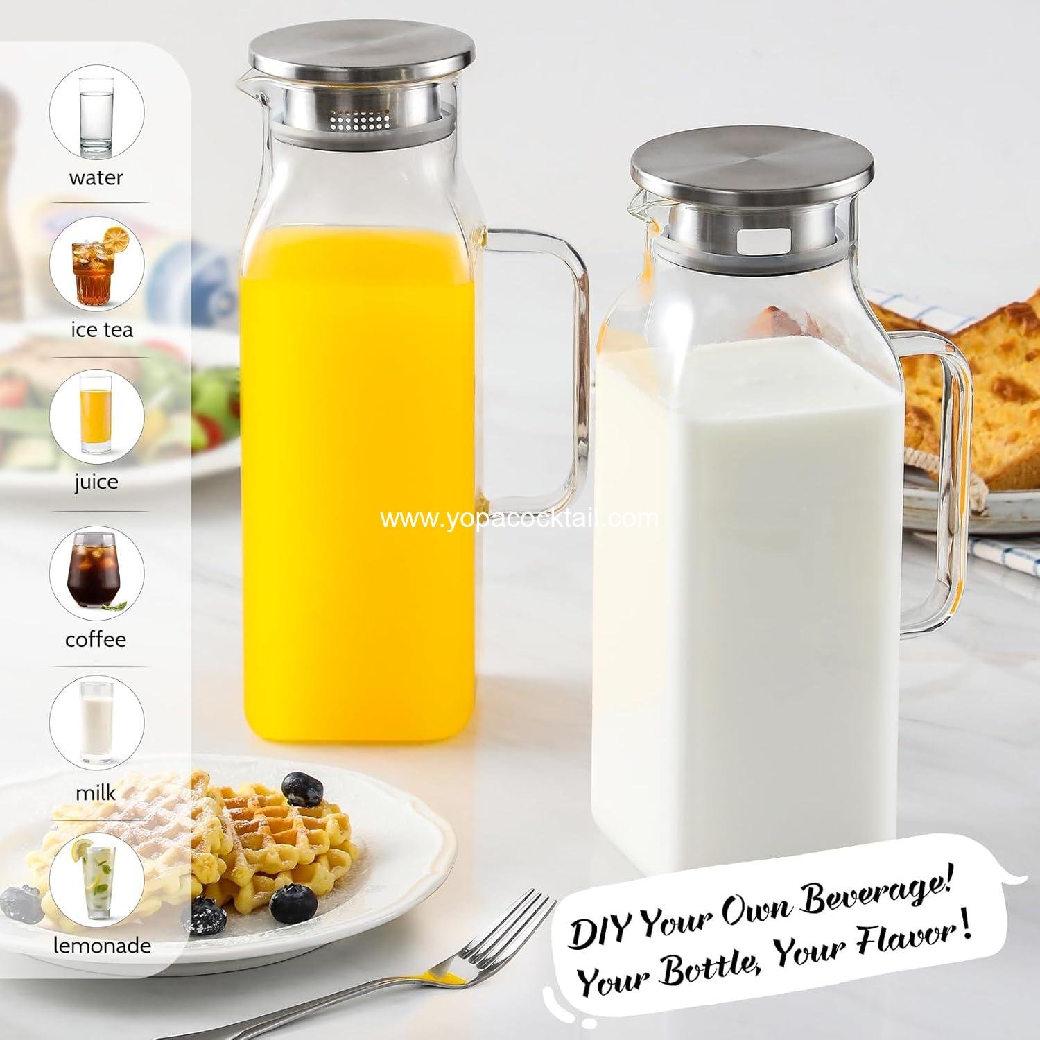 Wholesale 2 Pack 2 Liter Square Glass Pitcher with Lid and Handle for Fridge, Iced Tea and Coffee Carafe, Heat Resistant Borosilicate Water Jug for Hot Cold Drinks and Milk Supplier