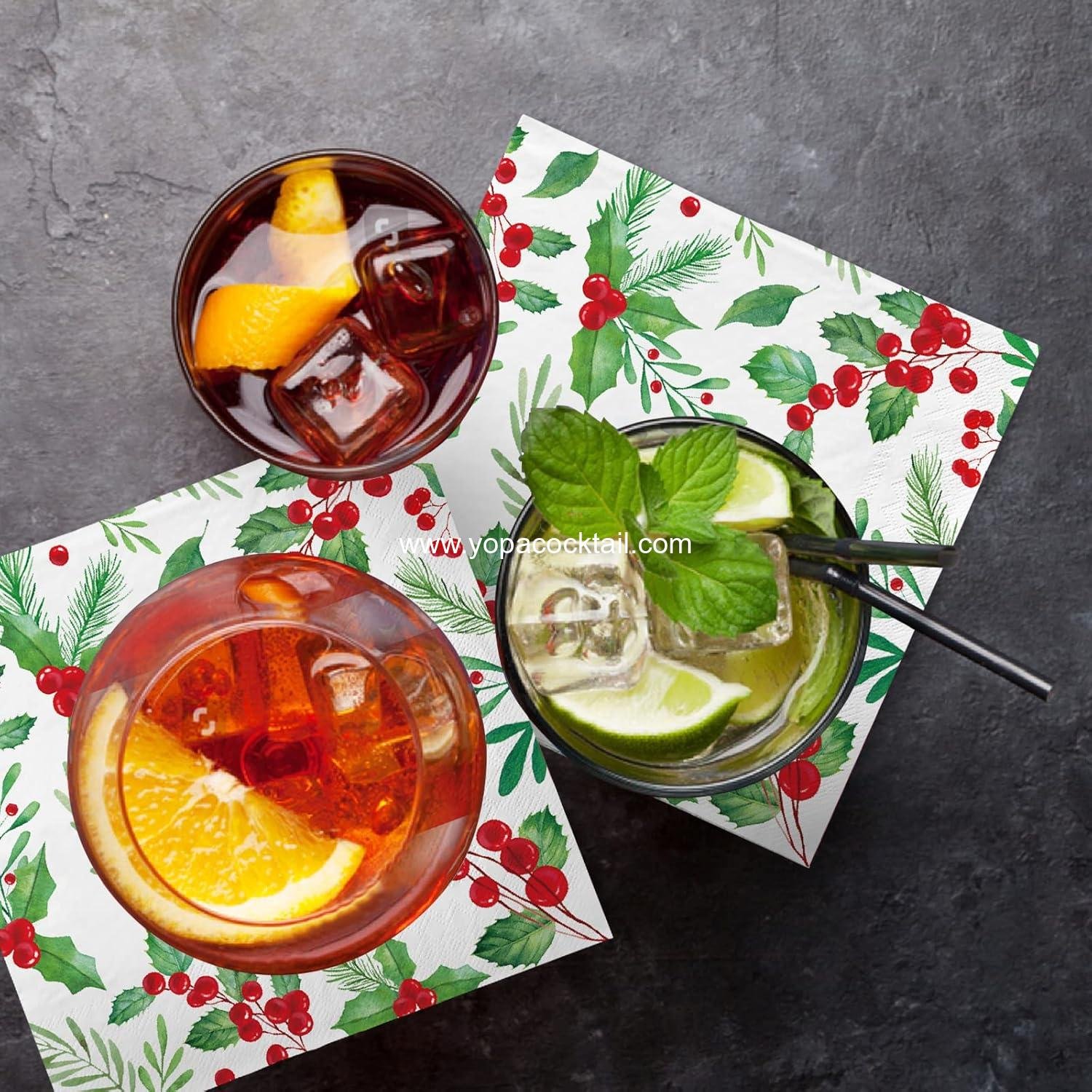 Wholesale Christmas Holly Paper Beverage Napkins, Cocktail Napkins for Holiday Party Decorations - Supplier
