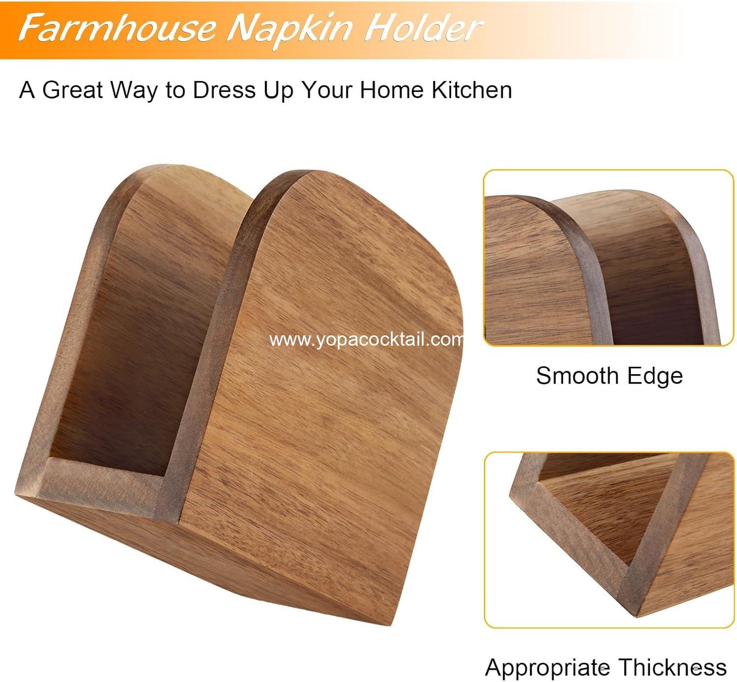 Wholesale Upright Acacia Wood Napkin Holder - Wooden Standing Napkin Dispenser for Kitchen, Dining Room, Parties, and Outdoor Use - OEM Supplier