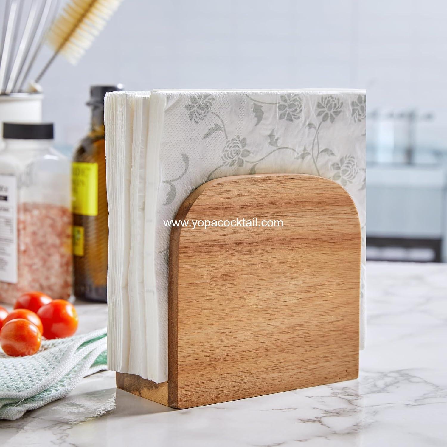 Wholesale Upright Acacia Wood Napkin Holder - Wooden Standing Napkin Dispenser for Kitchen, Dining Room, Parties, and Outdoor Use - OEM Supplier