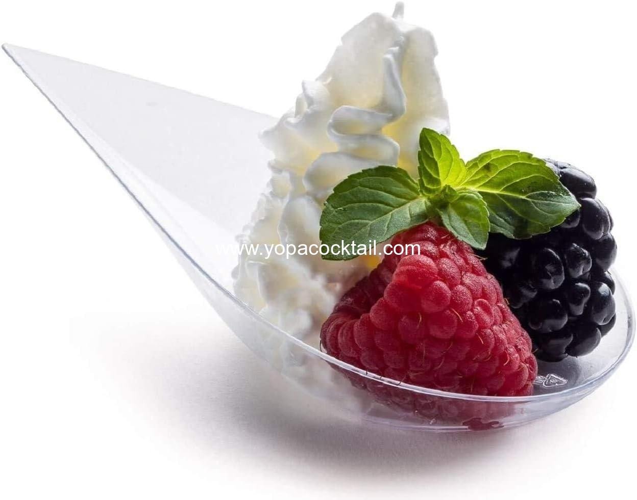 Wholesale 100 Count 4-in-1 Tear Drop Mini Appetizer Plates with Clear Plastic Spoons - Small Catering Dessert Tasting Cups - Ideal for Desserts and Appetizers - Includes Recipe Ebook - Supplier