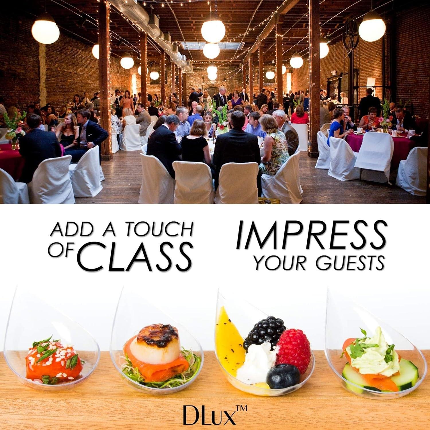 Wholesale 100 Count 4-in-1 Tear Drop Mini Appetizer Plates with Clear Plastic Spoons - Small Catering Dessert Tasting Cups - Ideal for Desserts and Appetizers - Includes Recipe Ebook - Supplier