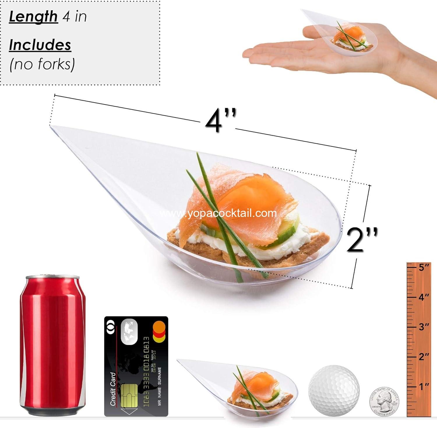 Wholesale 100 Count 4-in-1 Tear Drop Mini Appetizer Plates with Clear Plastic Spoons - Small Catering Dessert Tasting Cups - Ideal for Desserts and Appetizers - Includes Recipe Ebook - Supplier