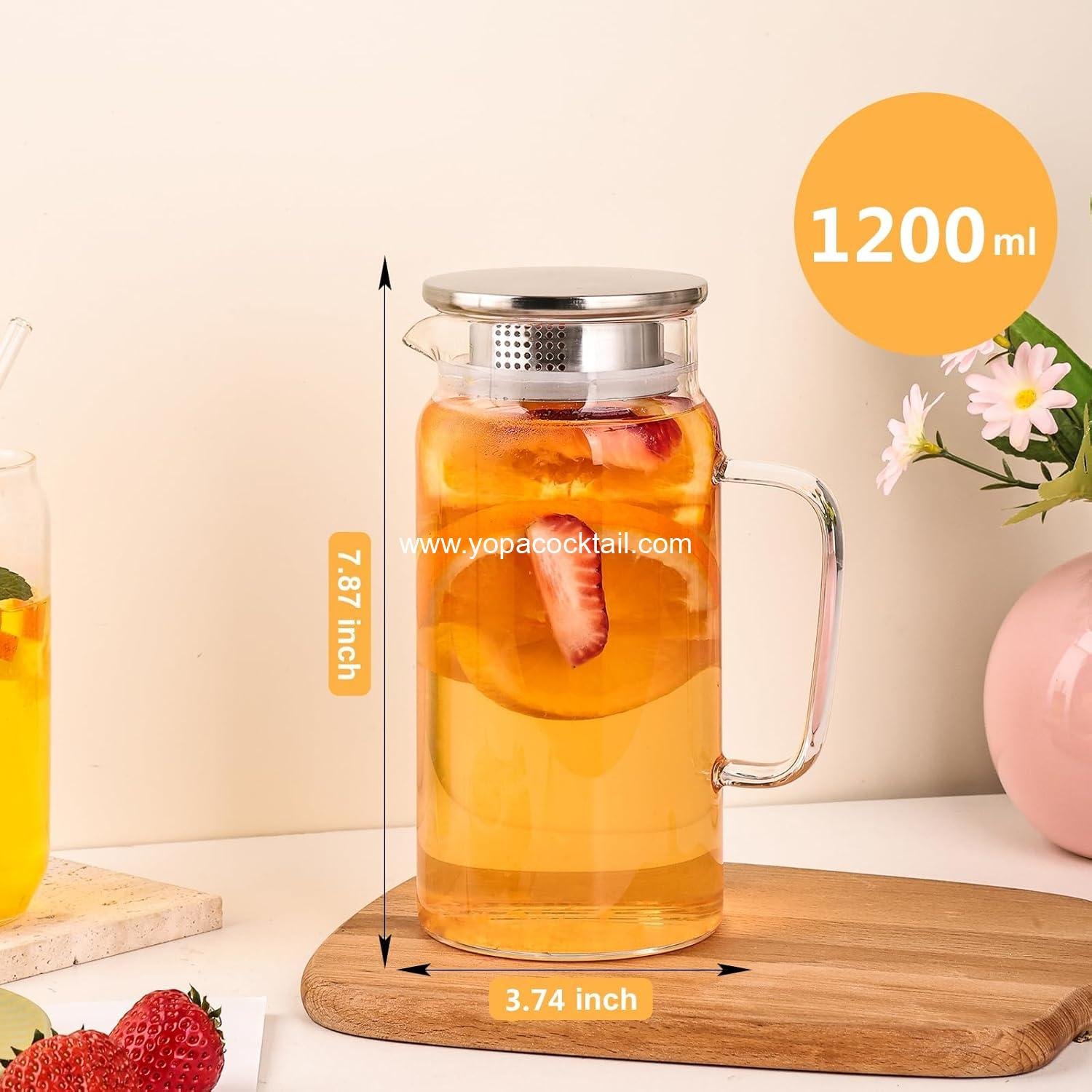 Wholesale Glass Pitcher with Lid, 1200ml Leak Proof, BPA-Free, Microwave & Dishwasher Safe, Ideal for Sun Tea, Iced Tea, Sangria, Cold Brew Coffee & More Supplier