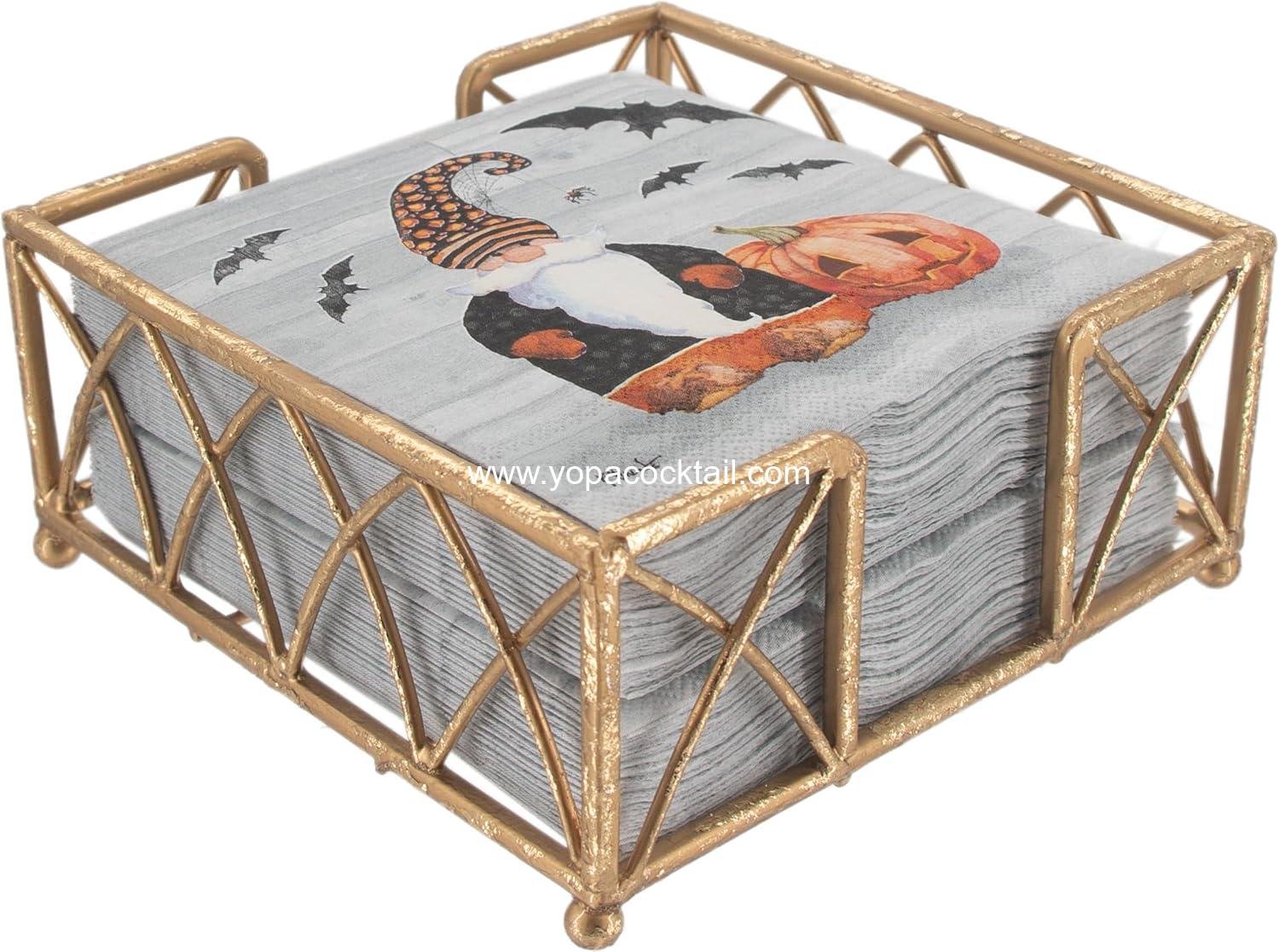 Wholesale Arch Design Cocktail Napkin Holder Caddy, Gold Leaf, Factory