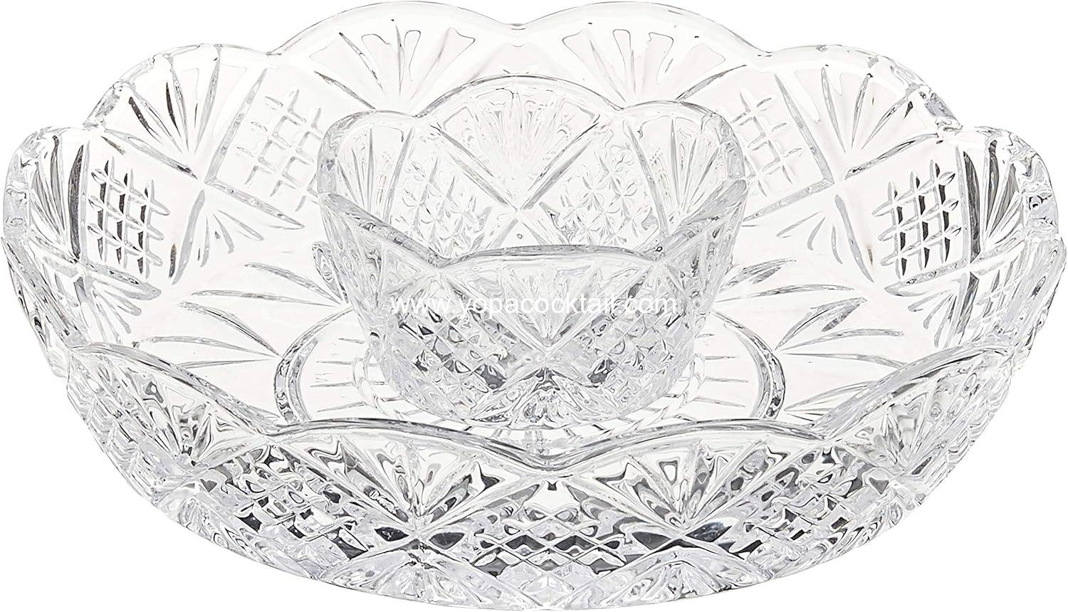 Godinger Crystal Appetizer Serving Platter for Parties Chips and Dip or Snacks Hosting Plate,Silver