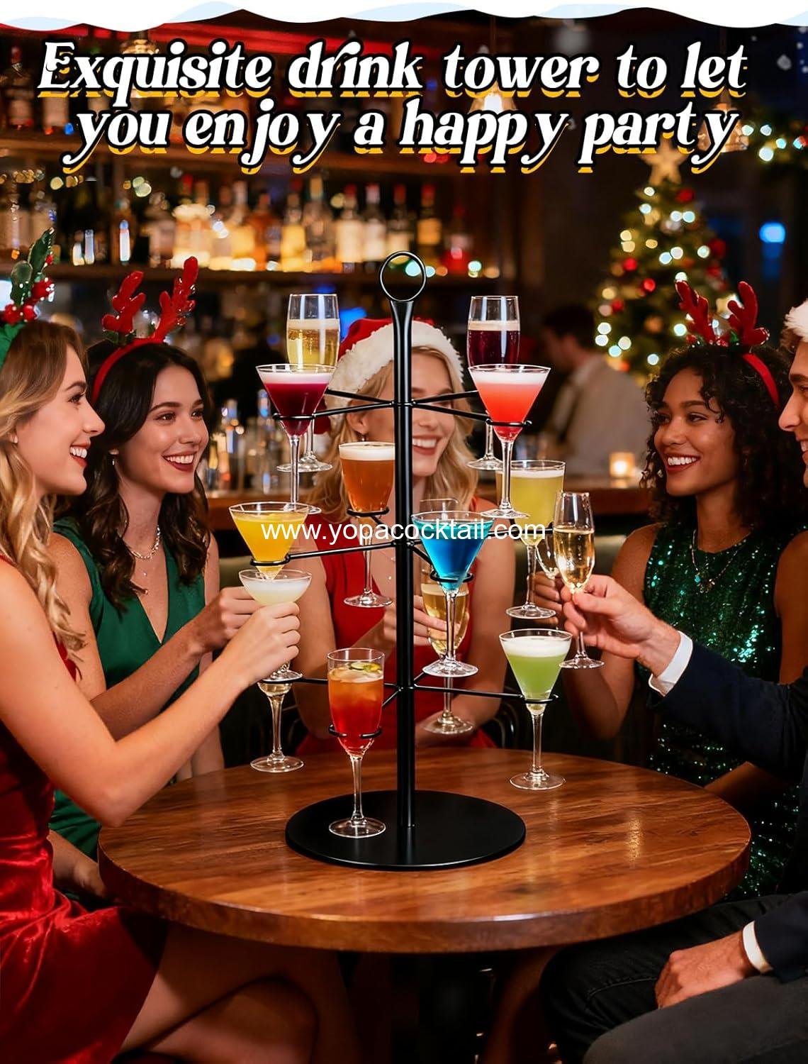 OEM Cocktail Tree Stand - 3 Tier Metal Tower for Mimosa and Margarita Cups, 12 Holders for Christmas, Thanksgiving, Wedding, and Birthday Parties, Black - Wholesale Supplier