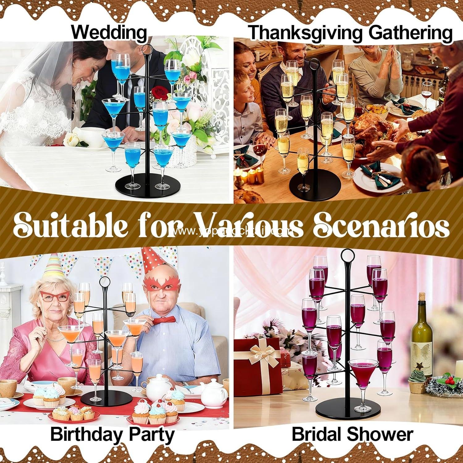 OEM Cocktail Tree Stand - 3 Tier Metal Tower for Mimosa and Margarita Cups, 12 Holders for Christmas, Thanksgiving, Wedding, and Birthday Parties, Black - Wholesale Supplier