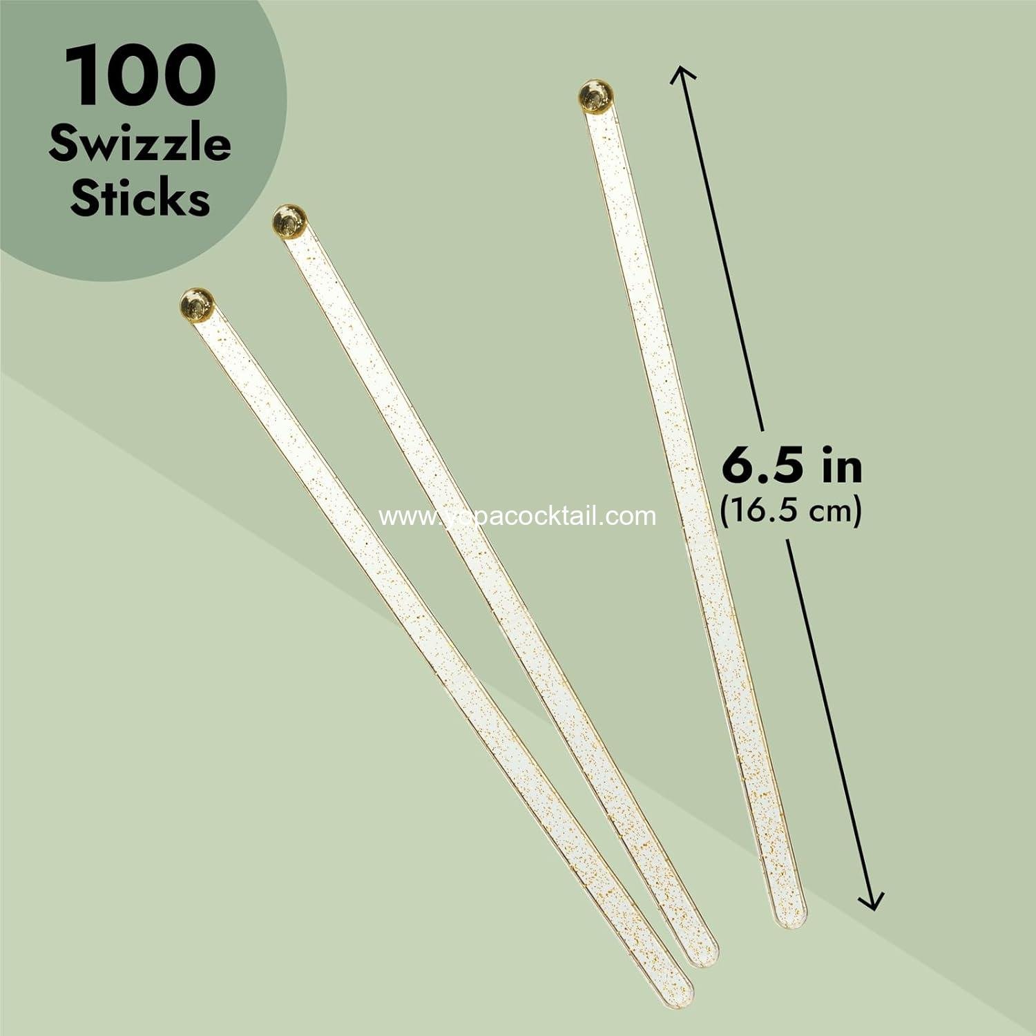 Wholesale 100 Pack Gold Swizzle Sticks for Cocktails - 6.5 Inch Plastic Drink Stirrers for Coffee, Mixed Drinks, Cake Pops - Cocktail Stirrer Supplier