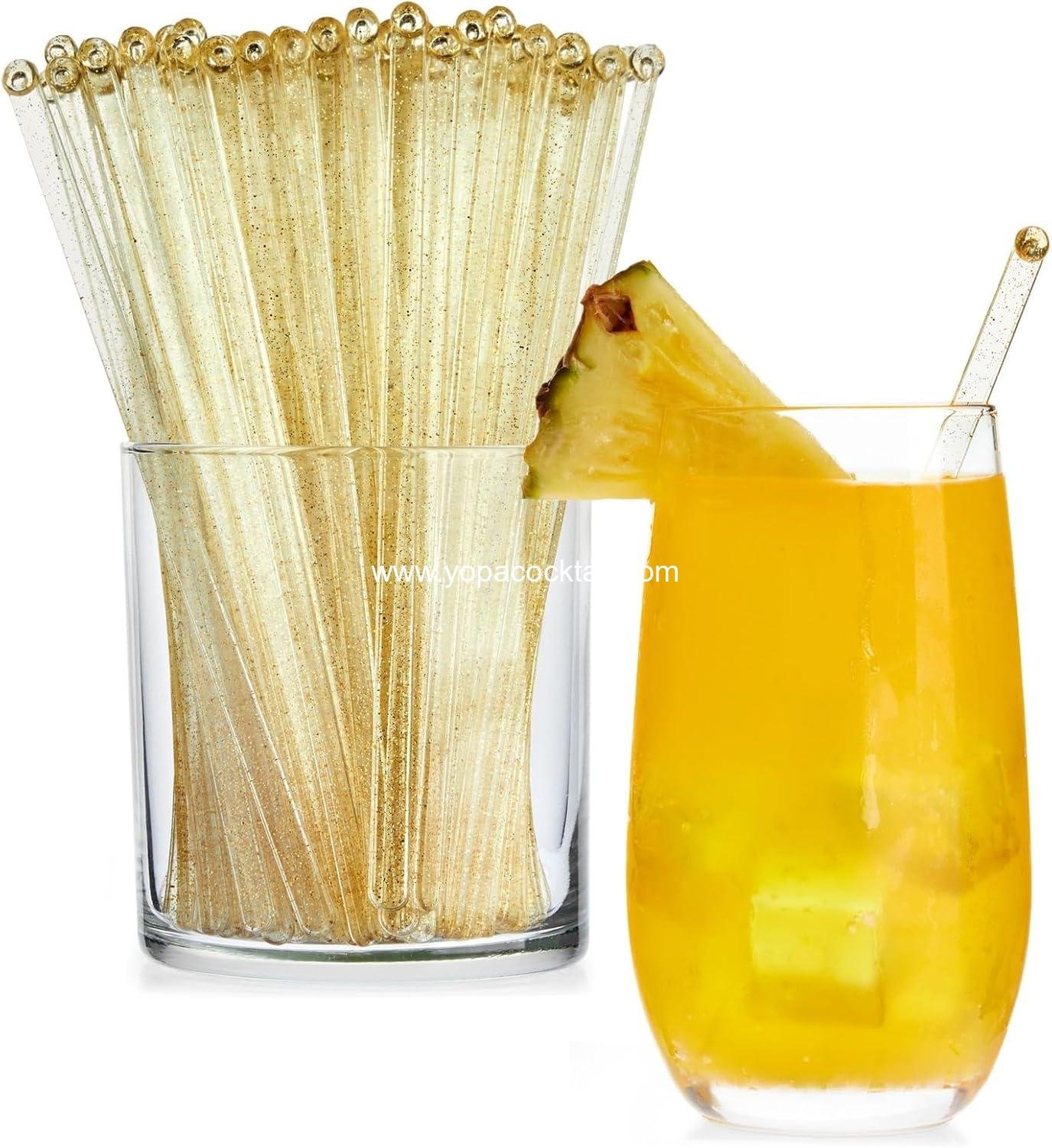 Wholesale 100 Pack Gold Swizzle Sticks for Cocktails - 6.5 Inch Plastic Drink Stirrers for Coffee, Mixed Drinks, Cake Pops - Cocktail Stirrer Supplier