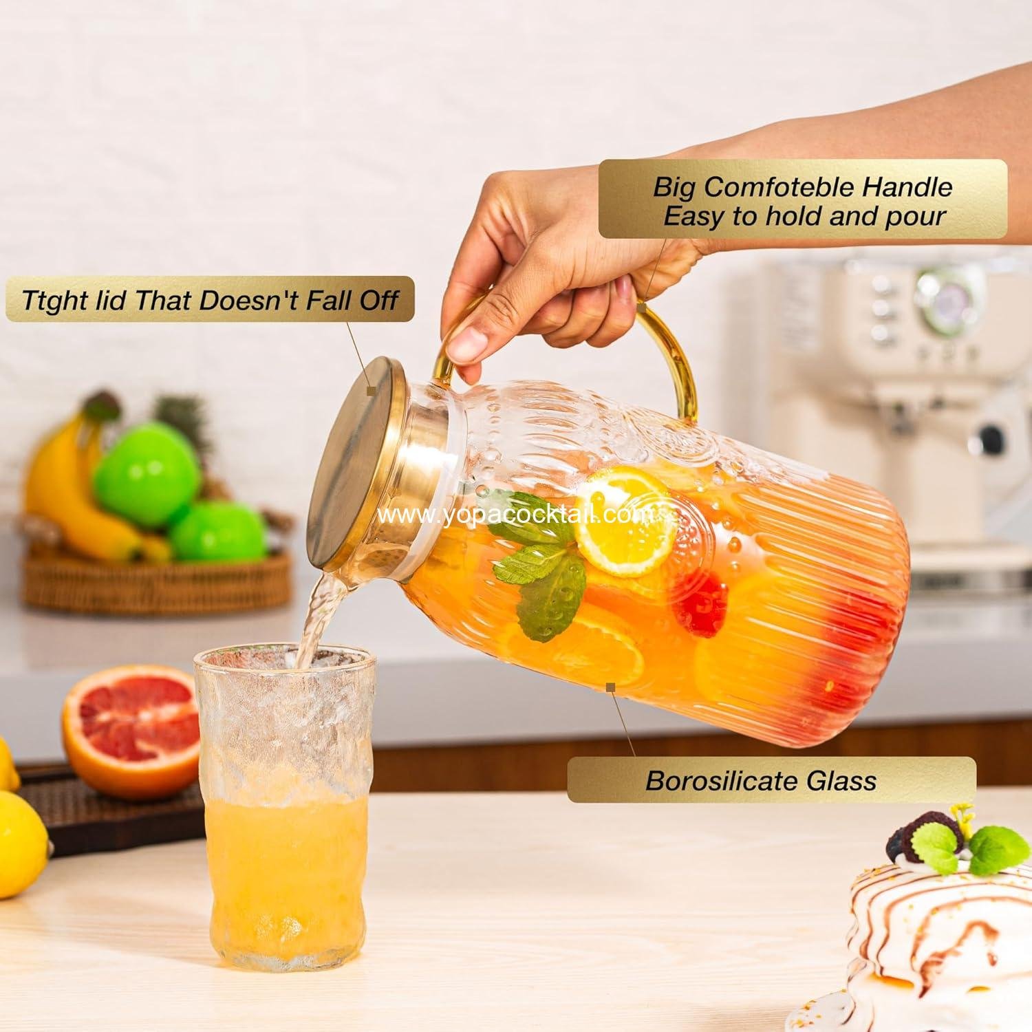 Wholesale Heat Resistant Glass Pitcher with Lid, 68 oz Vintage Water Carafe for Cold Brew, Coffee, Lemonade, Iced Tea, Beverage - 1 Pack Supplier