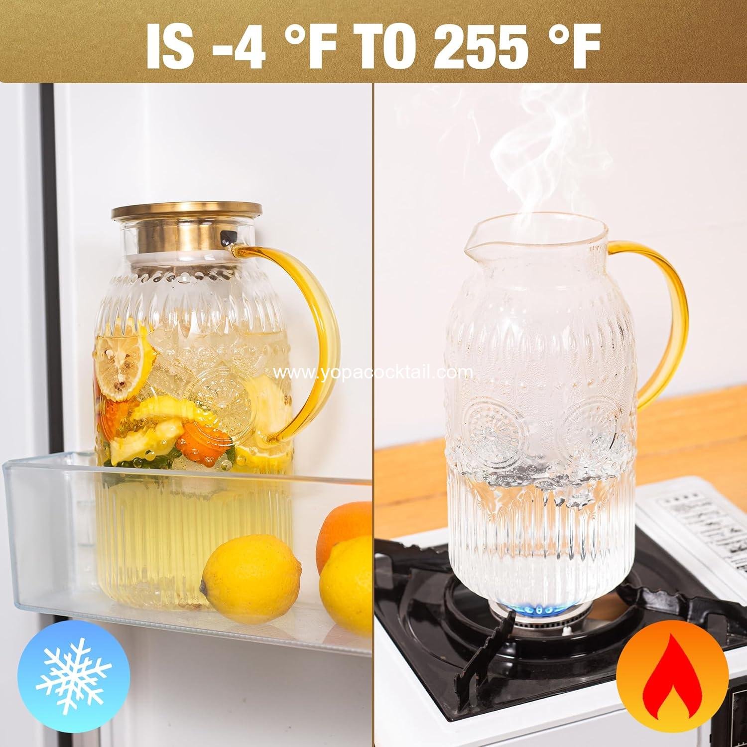 Wholesale Heat Resistant Glass Pitcher with Lid, 68 oz Vintage Water Carafe for Cold Brew, Coffee, Lemonade, Iced Tea, Beverage - 1 Pack Supplier