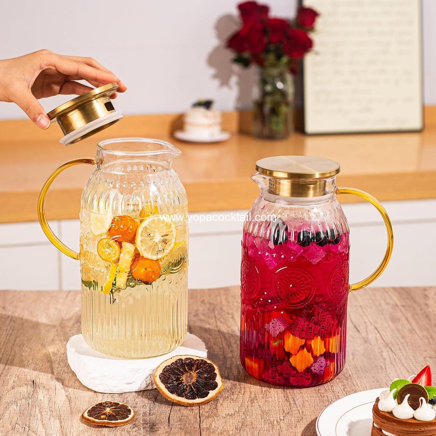 Wholesale Heat Resistant Glass Pitcher with Lid, 68 oz Vintage Water Carafe for Cold Brew, Coffee, Lemonade, Iced Tea, Beverage - 1 Pack Supplier