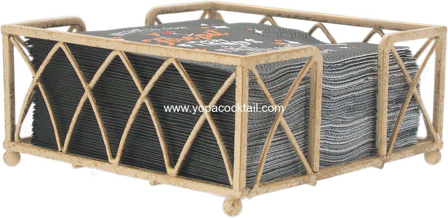 Boston International Cocktail Napkin Caddy, Arch Design in Antique White