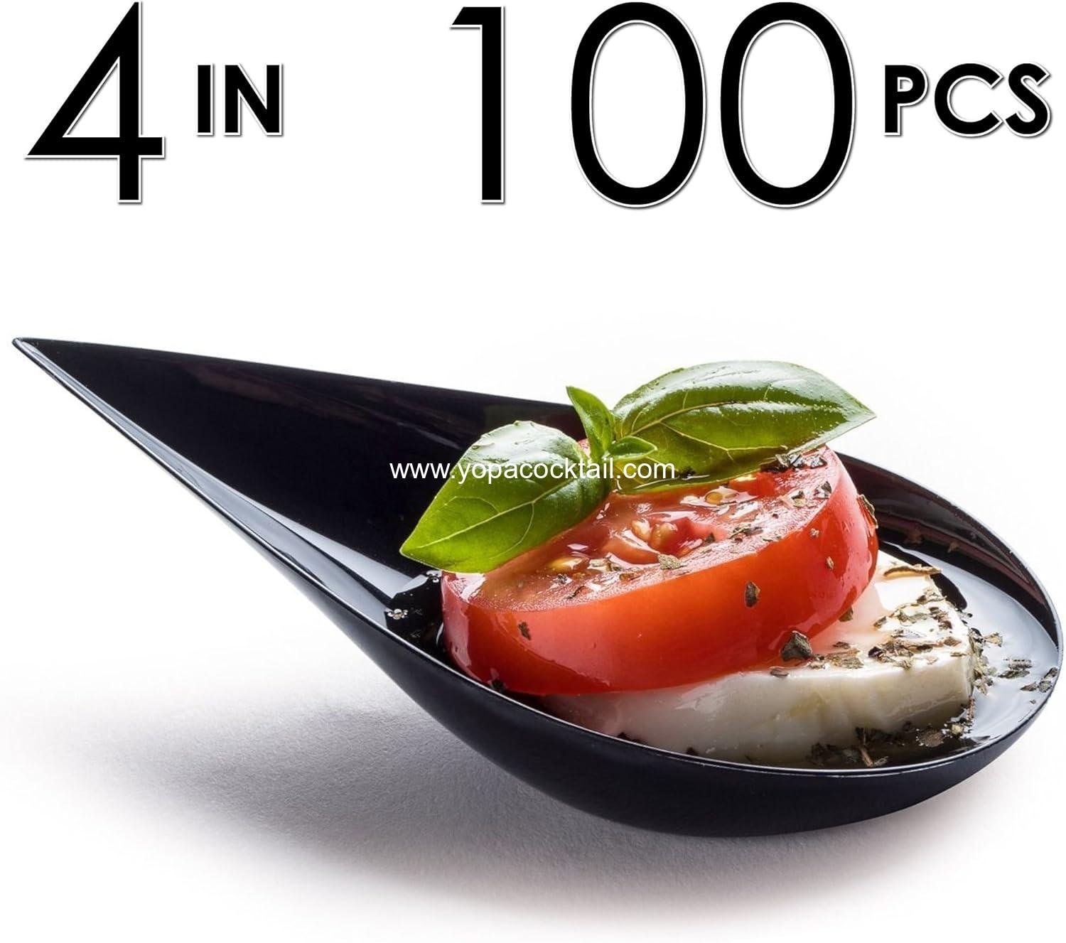 Wholesale 100 Mini Tear Drop Appetizer Plates with Reusable Black Plastic Spoons - Perfect for Desserts and Appetizers - Asian Spoon Set and Small Catering Dessert Tasting Cups with Recipe Ebook Supplier Wholesale 100 Mini Tear Drop Appetizer Plates with Reusable Black Plastic Spoons - Perfect for Desserts and Appetizers - Asian Spoon Set and Small Catering Dessert Tasting Cups with Recipe Ebook Supplier