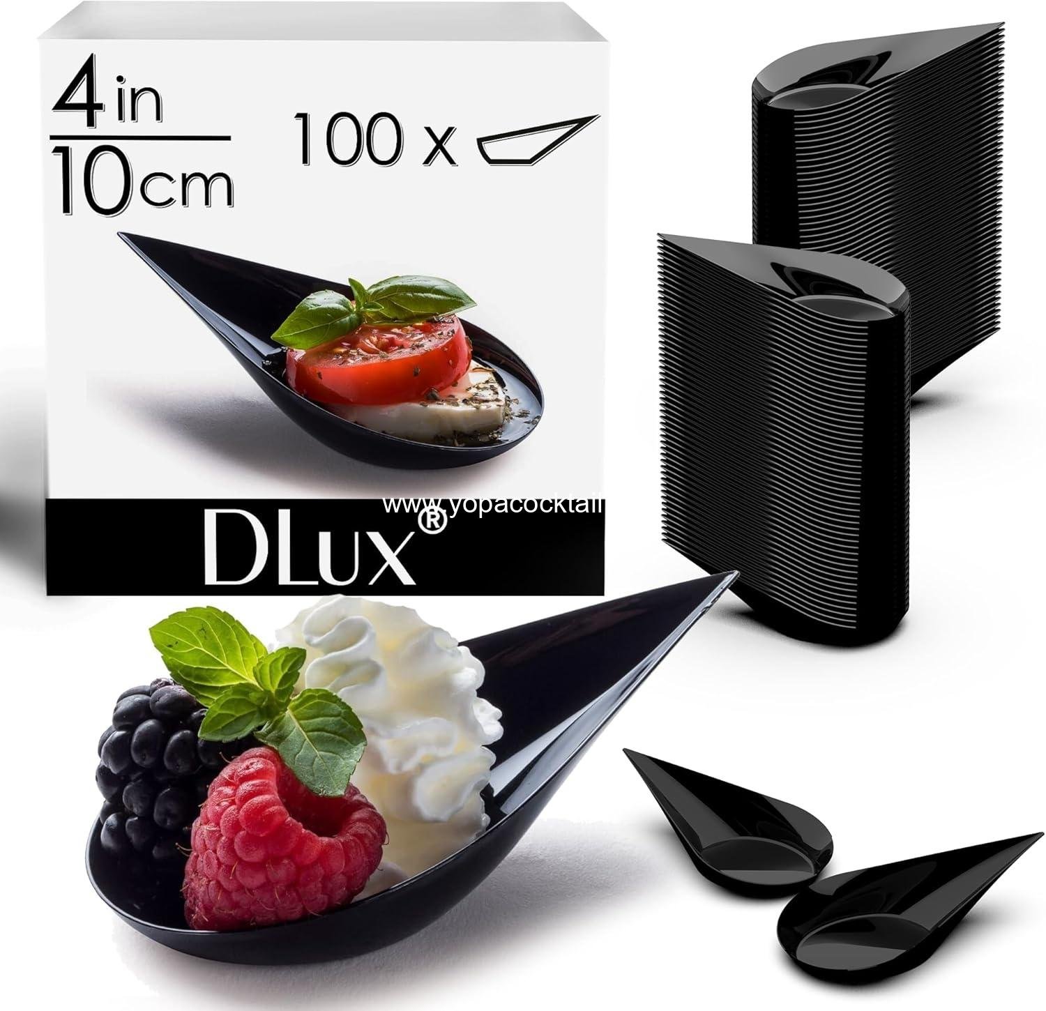 Wholesale 100 Mini Tear Drop Appetizer Plates with Reusable Black Plastic Spoons - Perfect for Desserts and Appetizers - Asian Spoon Set and Small Catering Dessert Tasting Cups with Recipe Ebook Supplier Wholesale 100 Mini Tear Drop Appetizer Plates with Reusable Black Plastic Spoons - Perfect for Desserts and Appetizers - Asian Spoon Set and Small Catering Dessert Tasting Cups with Recipe Ebook Supplier