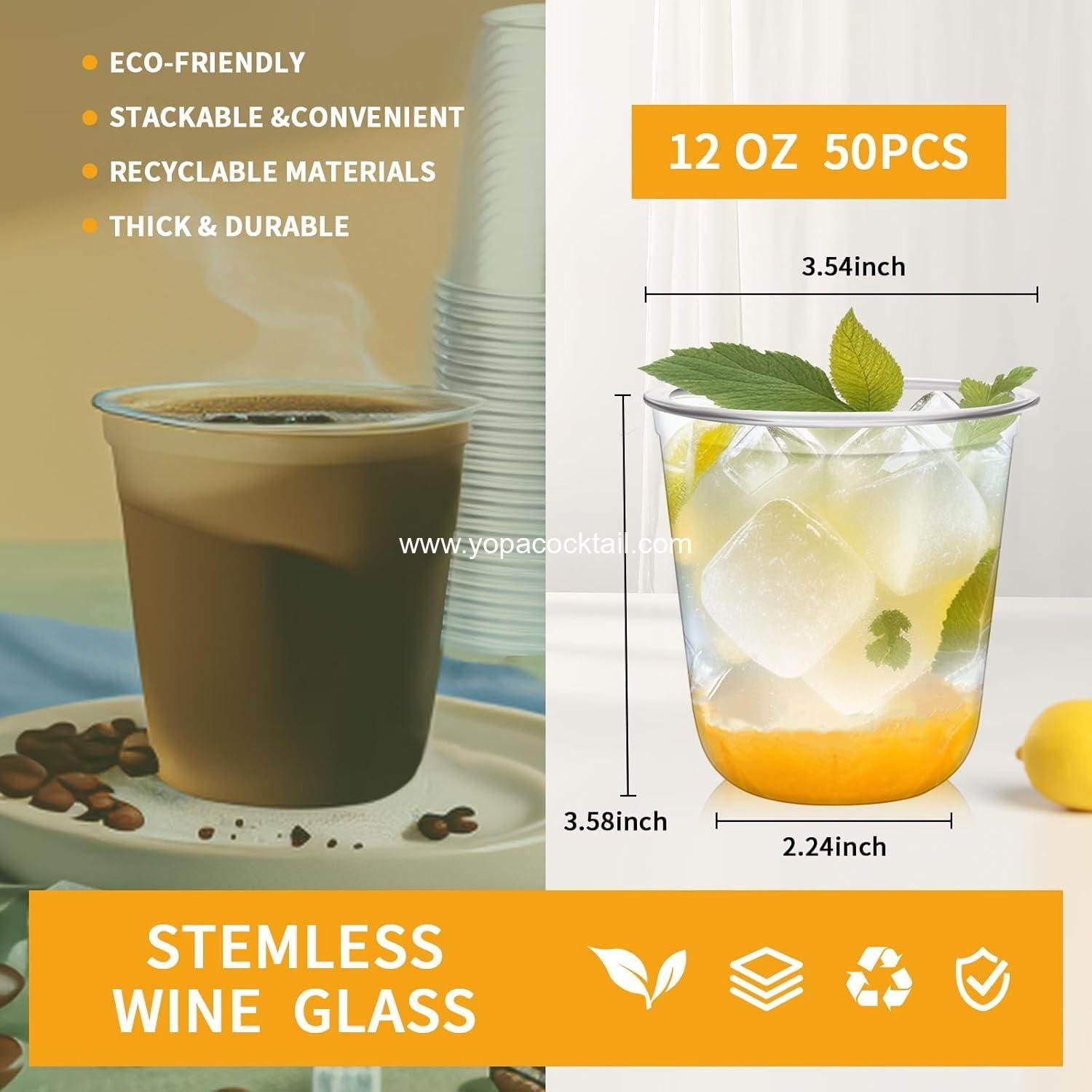 Wholesale Disposable 12oz Stemless Glasses - Crystal Plastic Party Drinking Cups for Weddings, Birthdays, Cocktails, and Christmas - Clear, 50 Pcs - Supplier