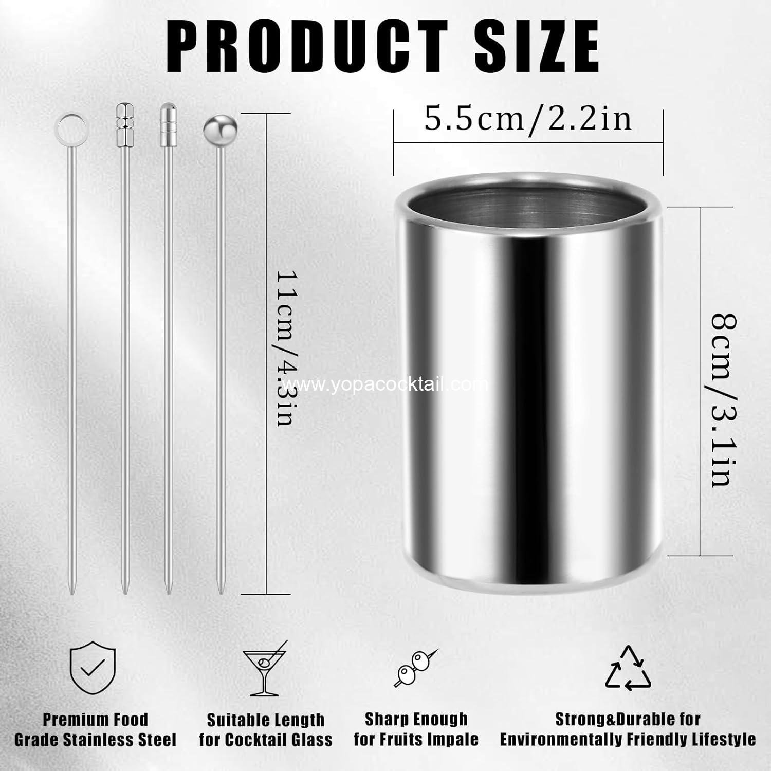 Wholesale Cocktail Picks, 16 Pcs Metal Martini Picks, Reusable Stainless Steel Drink Sticks with Storage Cup, Bloody Mary Skewers for Appetizers, Sandwiches, BBQ Snacks, Olives, Fruits Supplier