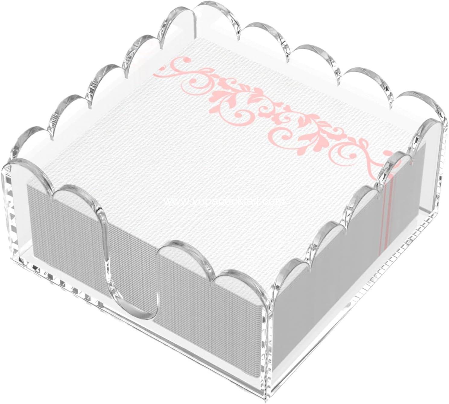 YAGELI Clear Acrylic Napkin Holder – Elegant Scalloped Tray for Cocktail, Bathroom, Kitchen & Dining – Flat Paper Towel & Disposable Napkin Organizer for Weddings, Bars, Hotels and Home(5.4x5.2in)