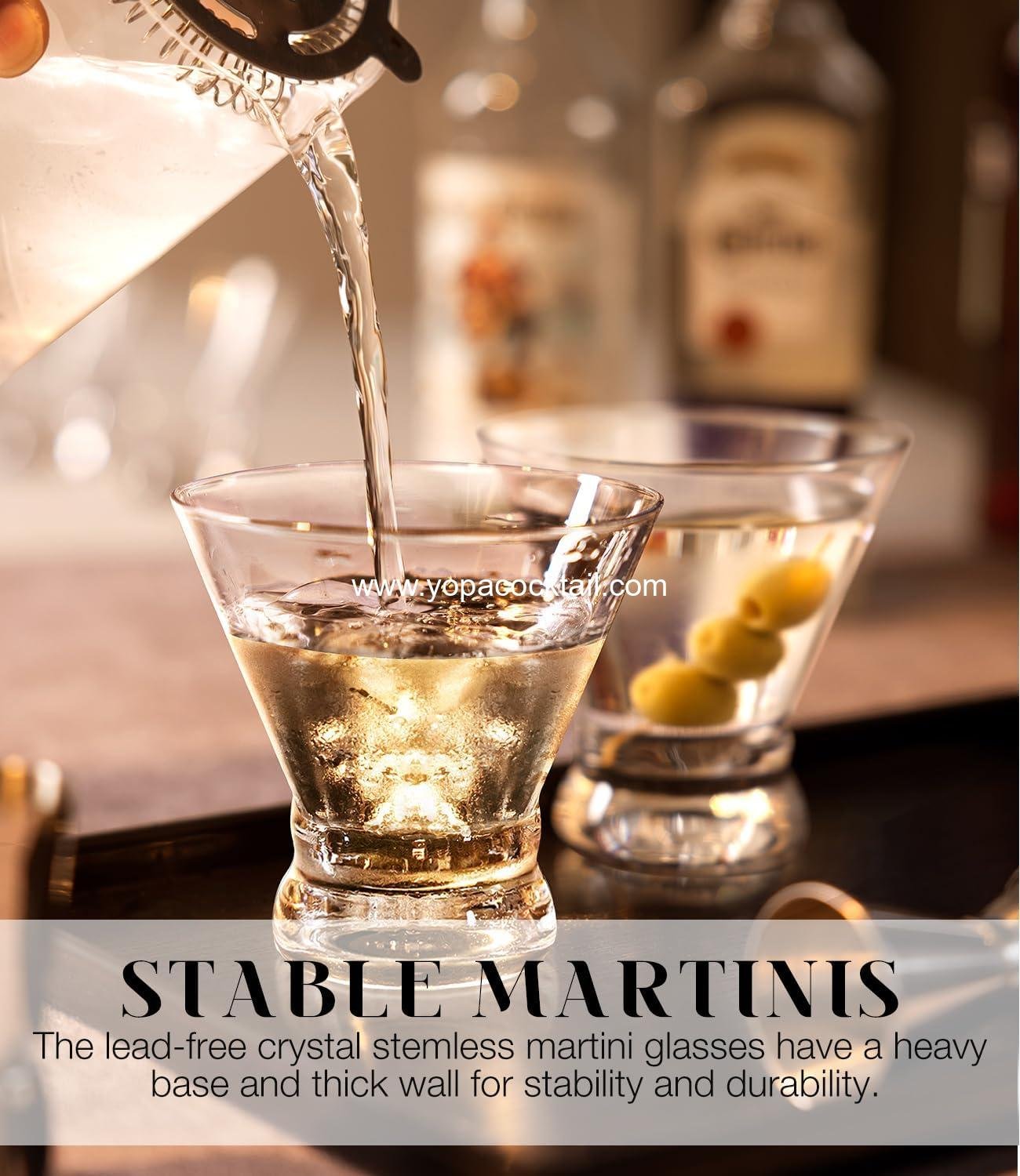 Wholesale Stemless Martini Glasses Set of 4, 8 OZ Cocktail Glasses for Margarita, Manhattan, Cosmopolitan, Perfect for Home Bar, Evening Parties, Birthdays, Housewarming Gift, Crystal Clear, Supplier