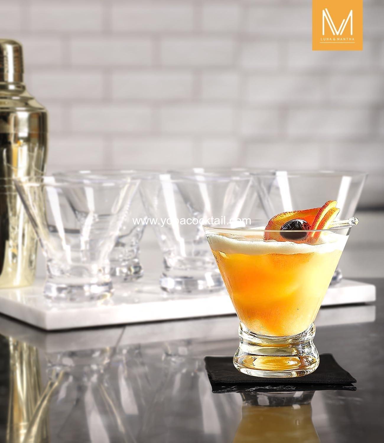 Wholesale Stemless Martini Glasses Set of 4, 8 OZ Cocktail Glasses for Margarita, Manhattan, Cosmopolitan, Perfect for Home Bar, Evening Parties, Birthdays, Housewarming Gift, Crystal Clear, Supplier