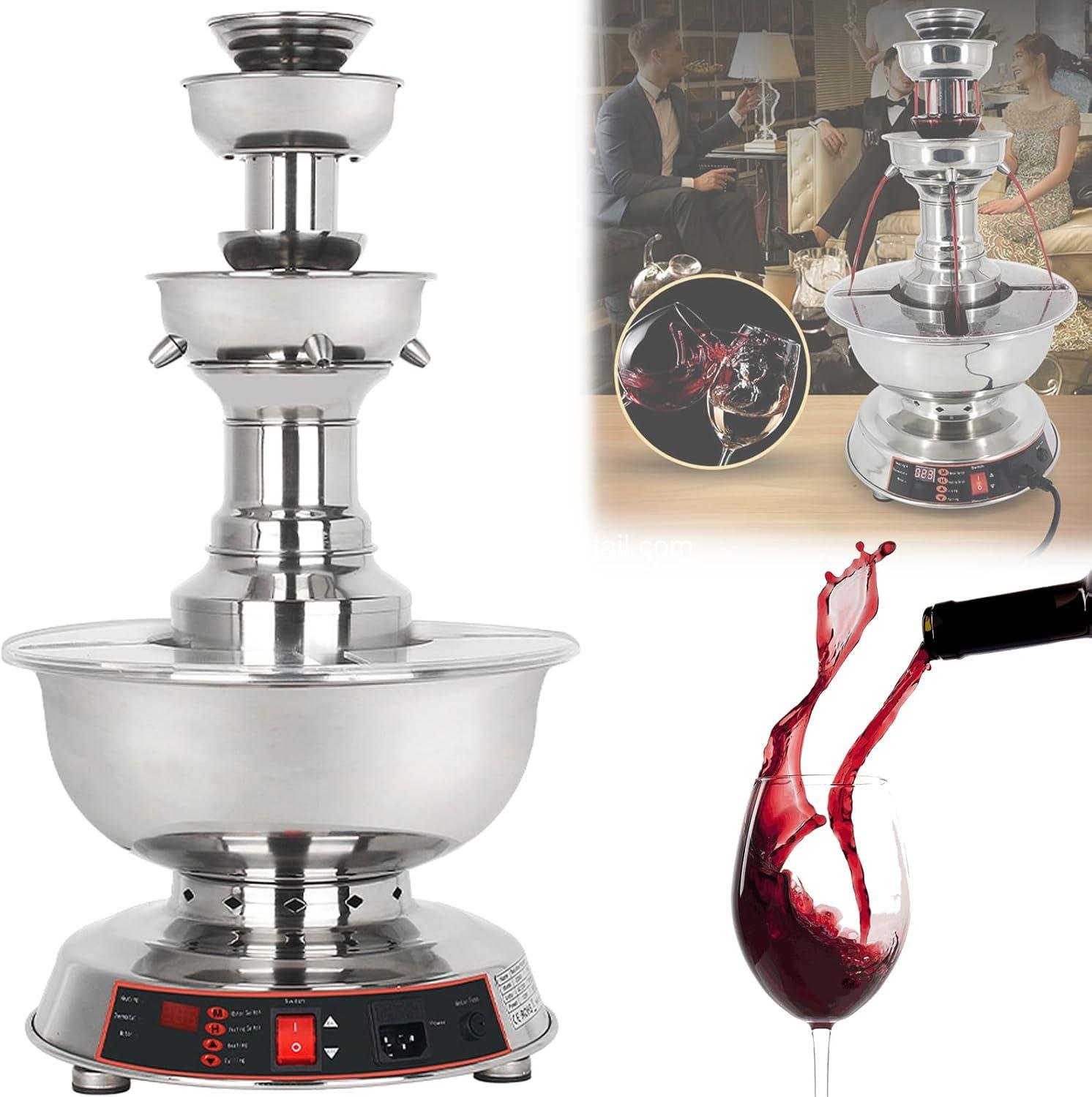 3-Tier Wine Fountain Machine - 3.5L Electric Stainless Steel Beverage Dispenser with 0-100℃ Temperature Adjustment, Suitable for Wine, Champagne, Juice, Water for Wedding, Festival Party, Bar
