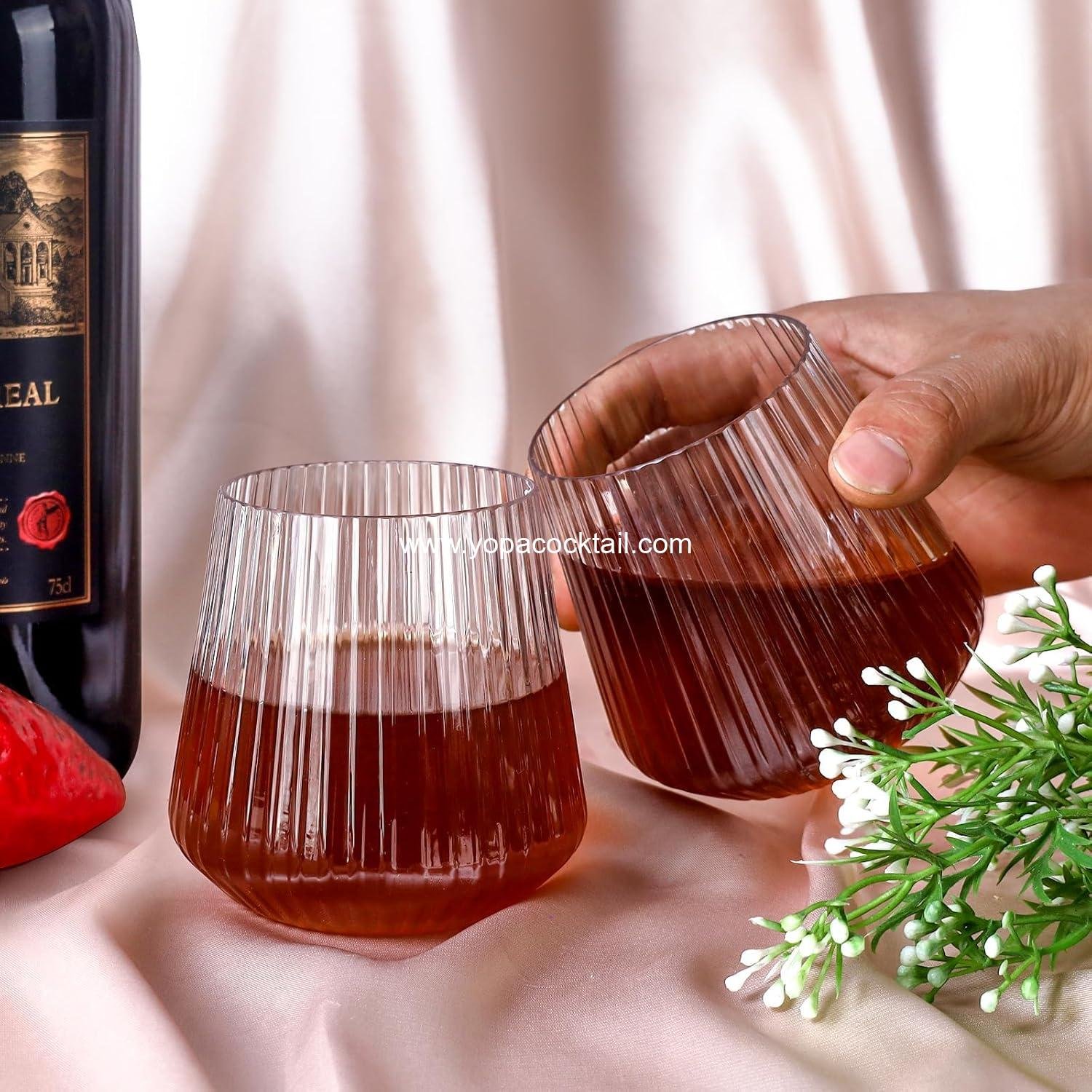 Wholesale 40 Pack Ribbed Plastic Wine Glasses, 14oz Unbreakable Clear Disposable Cocktail Cups, Recyclable Shatterproof Reusable Wine Tumblers - Supplier