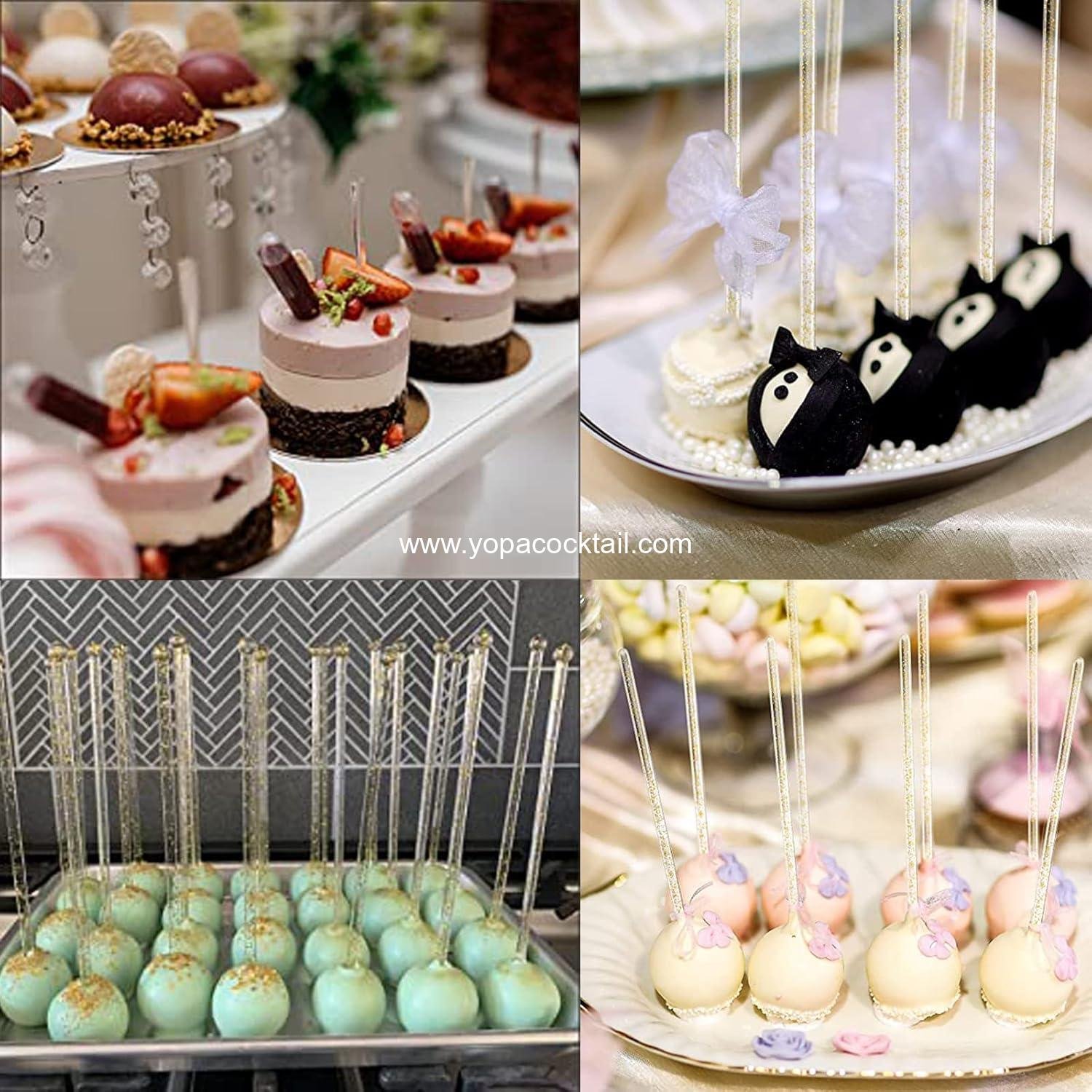 Wholesale Ball Head Stirrer Disposable Plastic Round Top Crystal Swizzle Sticks for Cocktail Coffee and Cake Pops, 100 Pieces (Clear Gold Glitter) Supplier