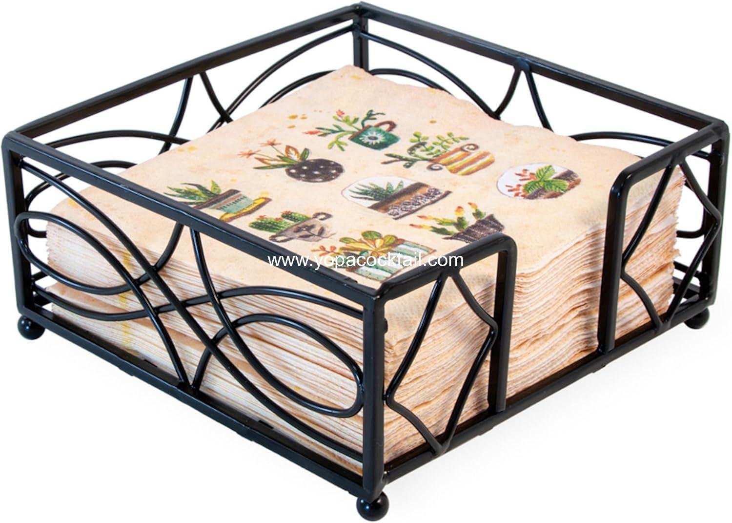 Boston International Wave Design Cocktail Napkin Holder Caddy, Black