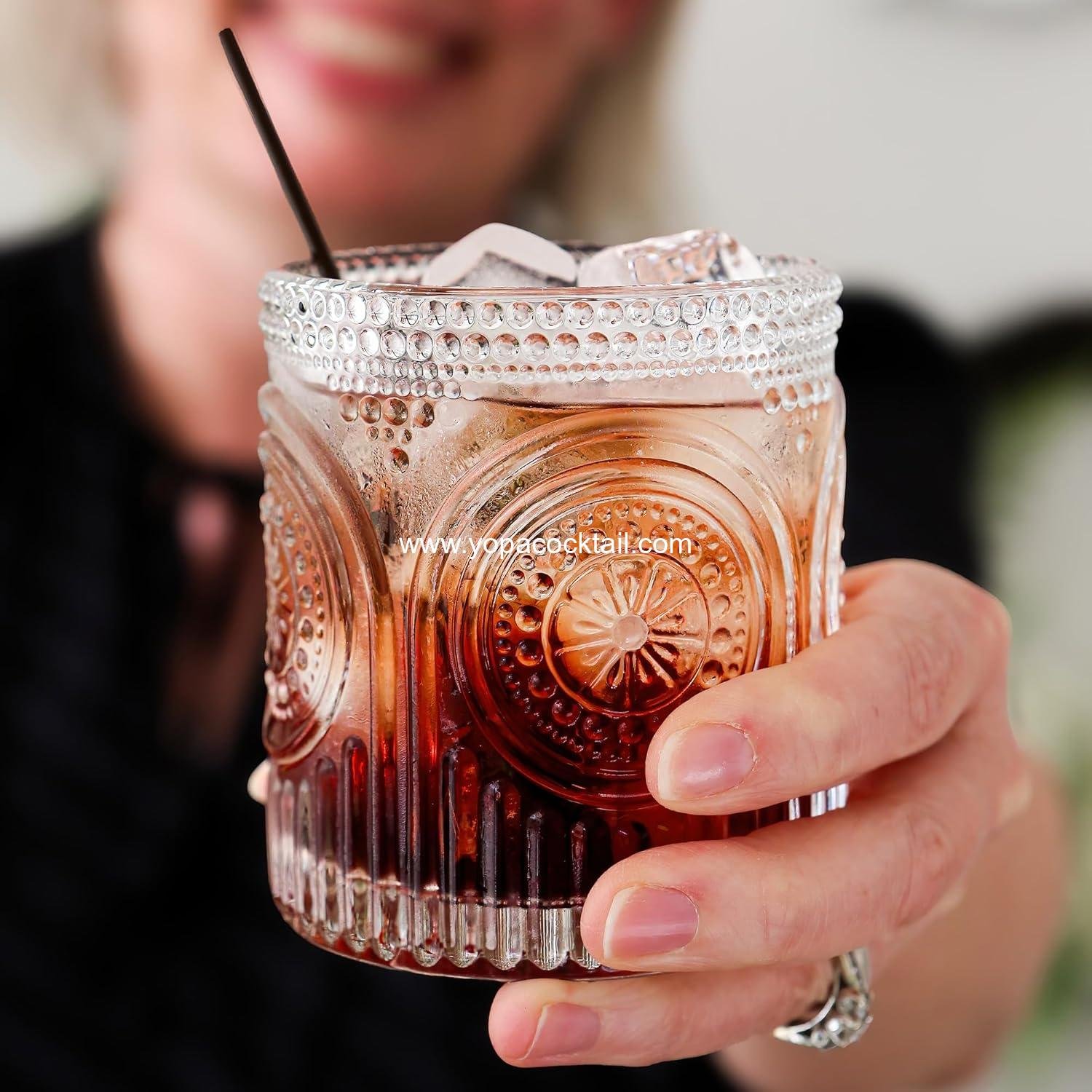 Wholesale Ribbed Retro Arch Floral Clear Drinking Glasses Set of 6 (10 oz) Vintage Cocktail and Juice Glasses, Water Cups - Great Hostess Gift for New Homeowners Supplier