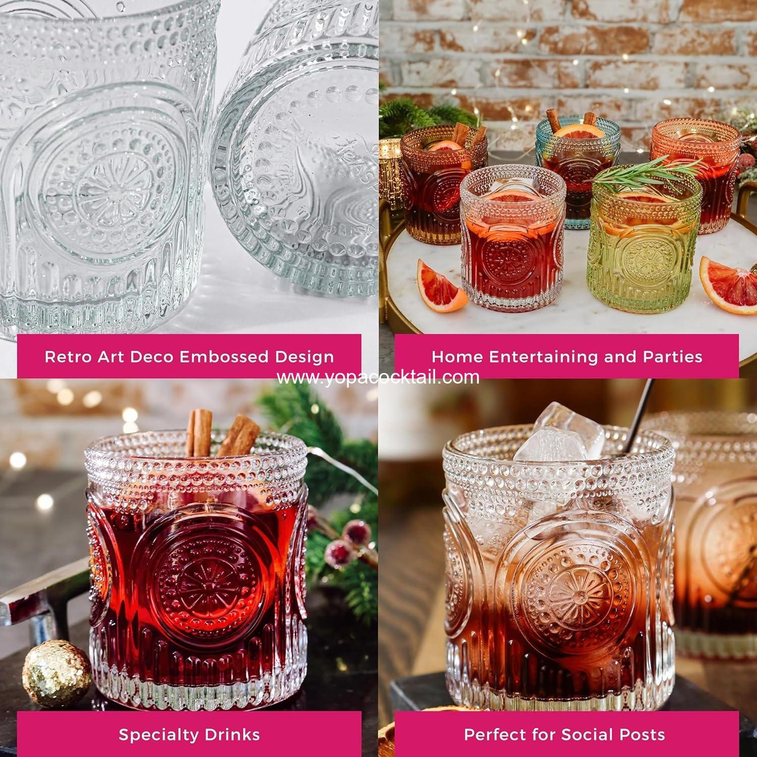 Wholesale Ribbed Retro Arch Floral Clear Drinking Glasses Set of 6 (10 oz) Vintage Cocktail and Juice Glasses, Water Cups - Great Hostess Gift for New Homeowners Supplier