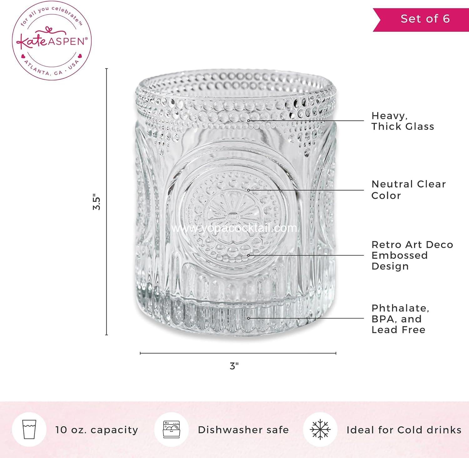 Wholesale Ribbed Retro Arch Floral Clear Drinking Glasses Set of 6 (10 oz) Vintage Cocktail and Juice Glasses, Water Cups - Great Hostess Gift for New Homeowners Supplier