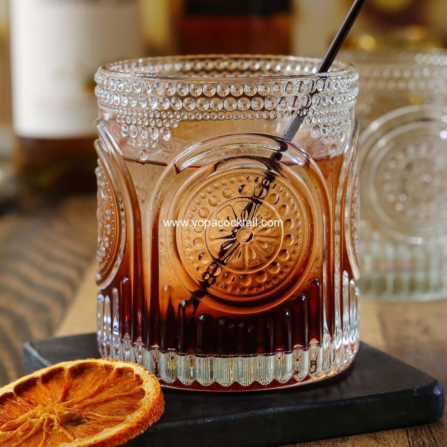 Kate Aspen Ribbed Retro Arch Floral Clear Drinking Glasses Set of 6, (10 oz) Vintage Glassware Set Cocktail Glass Set, Juice Glass, Water Cups | Great Hostess Gift & Gift for New Home Owners