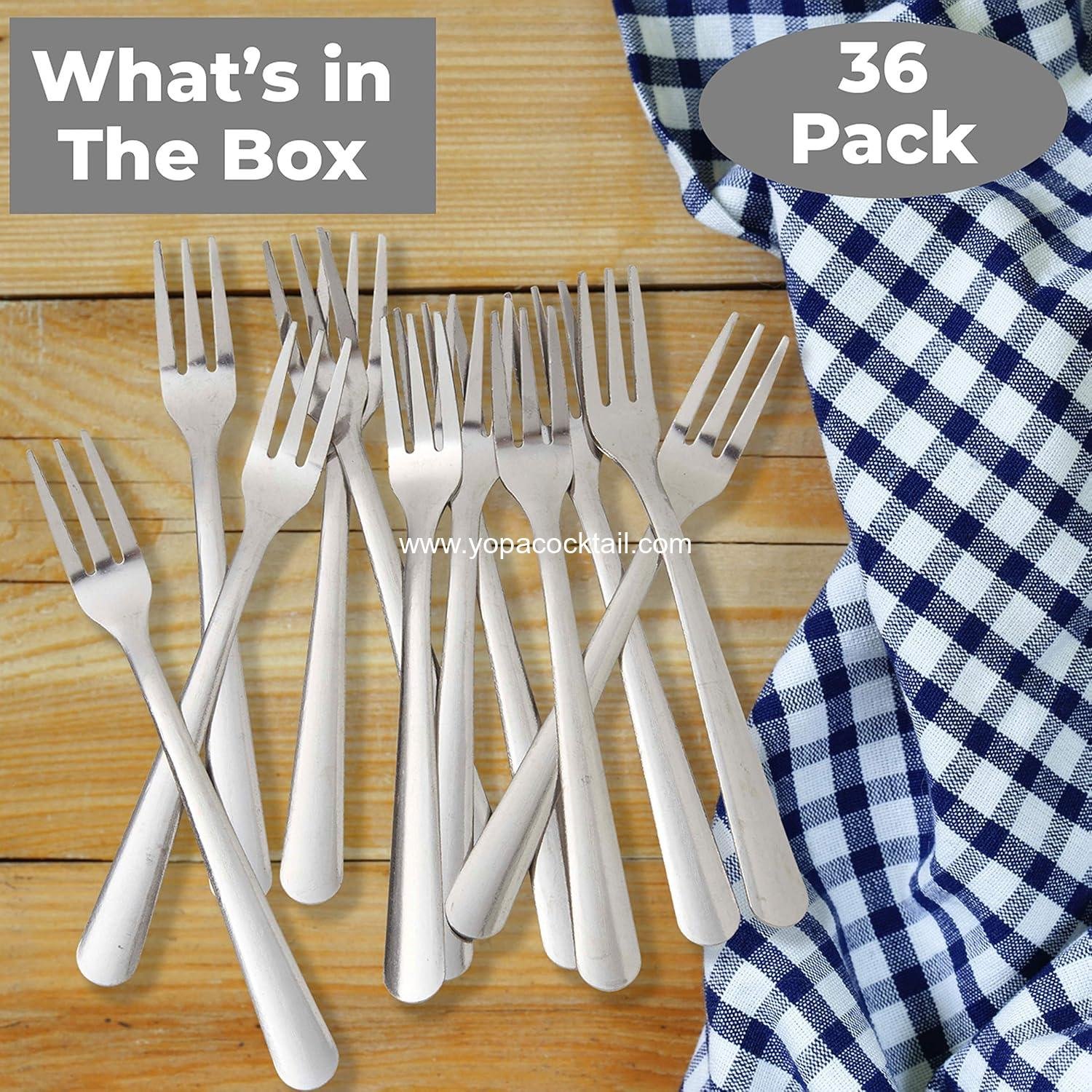 Wholesale Super Durable Elegant Mini Cocktail Forks - 36 Pcs Stainless Steel Tasting Fork Set for Hors D'Oeuvres, Appetizers, Mussels, and Crab - Small Metal Flatware Ideal for Restaurants and Events - Supplier