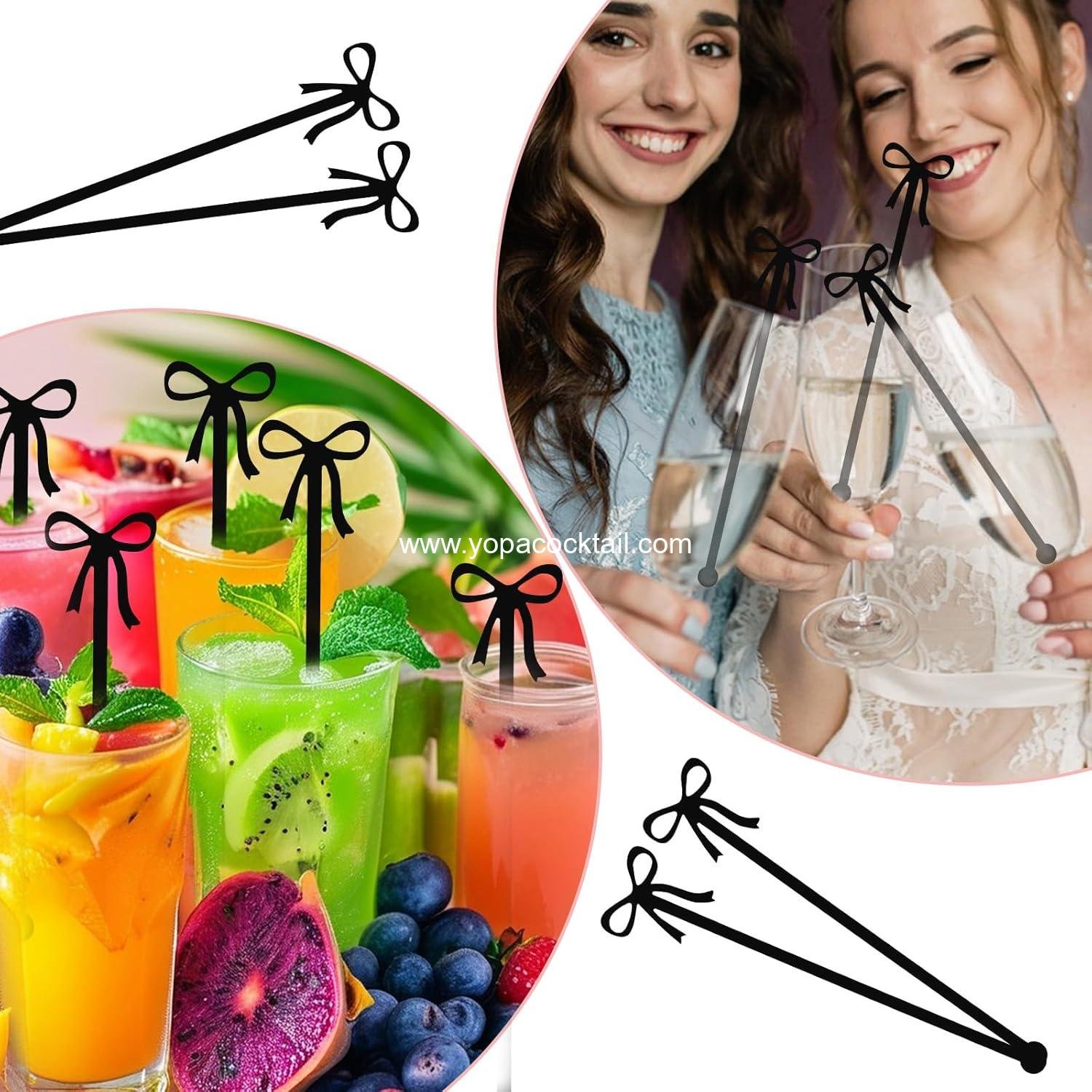 Wholesale 20 Black Bow Acrylic Cocktail Stirrers, 6-Inch Reusable Plastic Drink Stirrer for Weddings, Birthdays, Bridal and Bachelorette Parties, Cupcake Decorations - Supplier Wholesale 20 Black Bow Acrylic Cocktail Stirrers, 6-Inch Reusable Plastic Drink Stirrer for Weddings, Birthdays, Bridal and Bachelorette Parties, Cupcake Decorations - Supplier