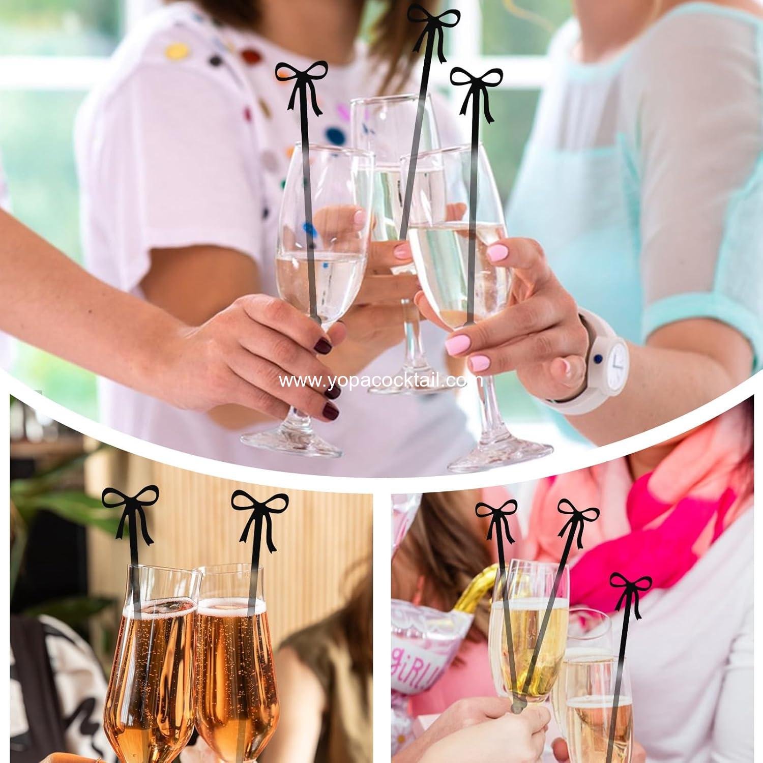 Wholesale 20 Black Bow Acrylic Cocktail Stirrers, 6-Inch Reusable Plastic Drink Stirrer for Weddings, Birthdays, Bridal and Bachelorette Parties, Cupcake Decorations - Supplier Wholesale 20 Black Bow Acrylic Cocktail Stirrers, 6-Inch Reusable Plastic Drink Stirrer for Weddings, Birthdays, Bridal and Bachelorette Parties, Cupcake Decorations - Supplier