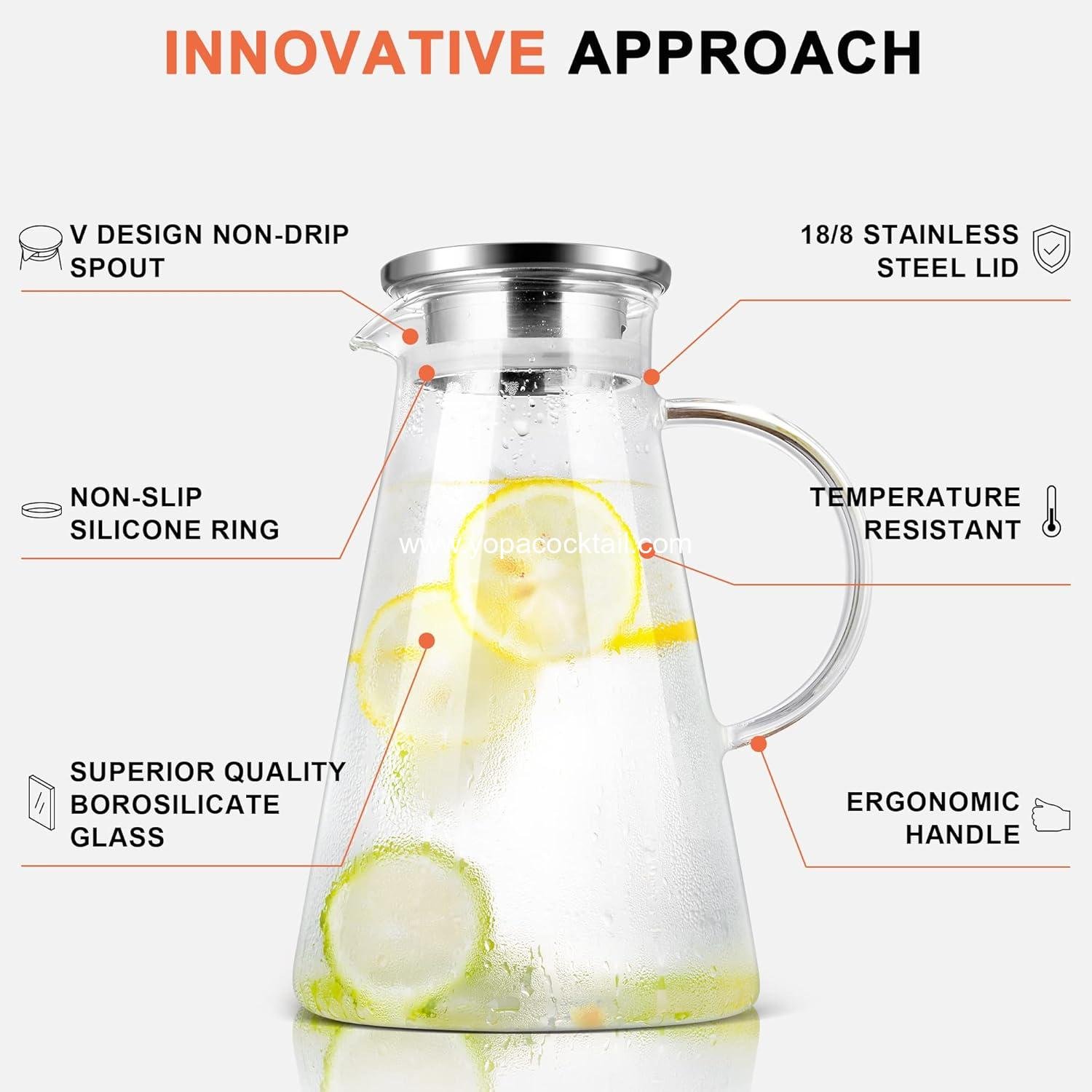 Wholesale 2.0 Liter (68oz) Glass Pitcher with Lid, Easy-Clean Heat Resistant Water Carafe with Handle for Hot/Cold Beverages - Ideal for Water, Cold Brew, Iced Tea & Juice, Includes Long-Handled Brush, Supplier Wholesale 2.0 Liter (68oz) Glass Pitcher with Lid, Easy-Clean Heat Resistant Water Carafe with Handle for Hot/Cold Beverages - Ideal for Water, Cold Brew, Iced Tea & Juice, Includes Long-Handled Brush, Supplier