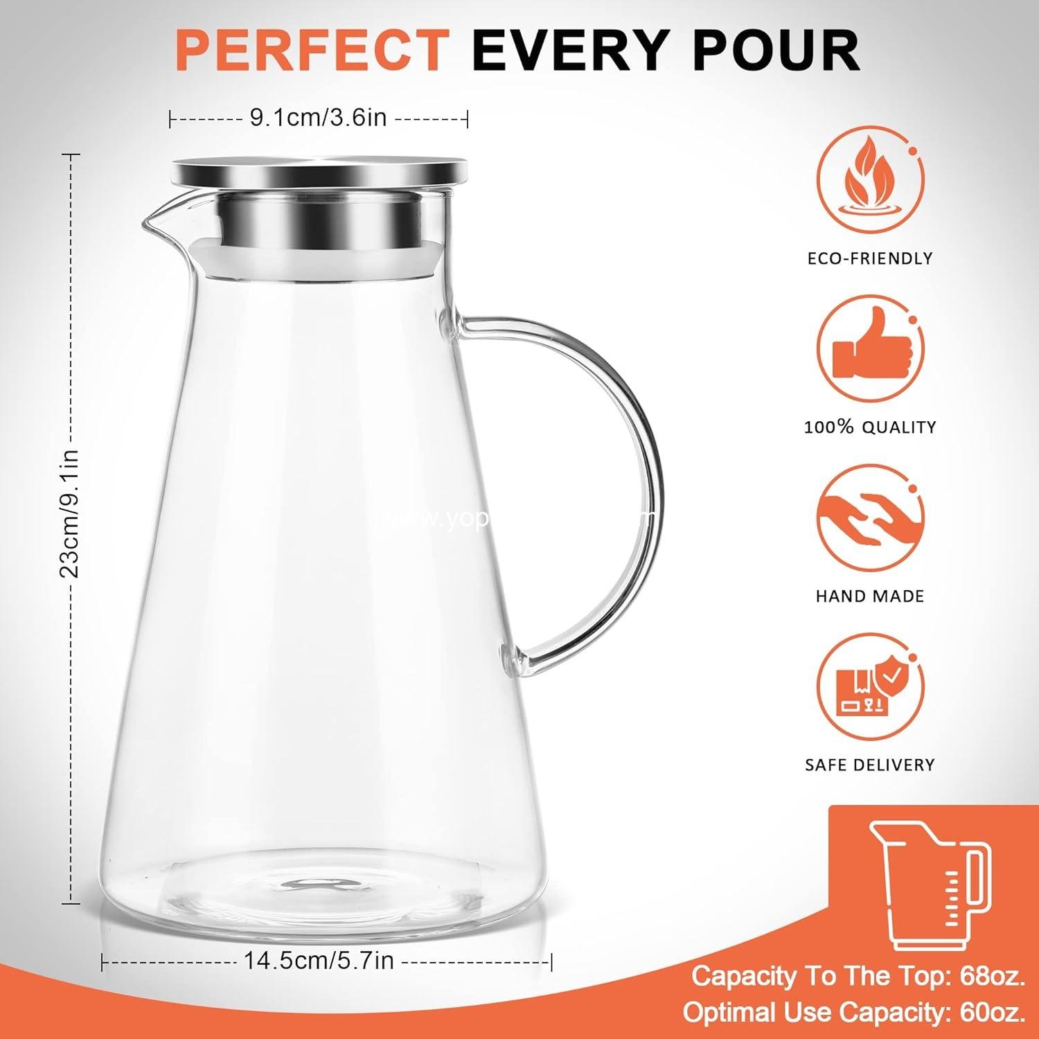 Wholesale 2.0 Liter (68oz) Glass Pitcher with Lid, Easy-Clean Heat Resistant Water Carafe with Handle for Hot/Cold Beverages - Ideal for Water, Cold Brew, Iced Tea & Juice, Includes Long-Handled Brush, Supplier Wholesale 2.0 Liter (68oz) Glass Pitcher with Lid, Easy-Clean Heat Resistant Water Carafe with Handle for Hot/Cold Beverages - Ideal for Water, Cold Brew, Iced Tea & Juice, Includes Long-Handled Brush, Supplier
