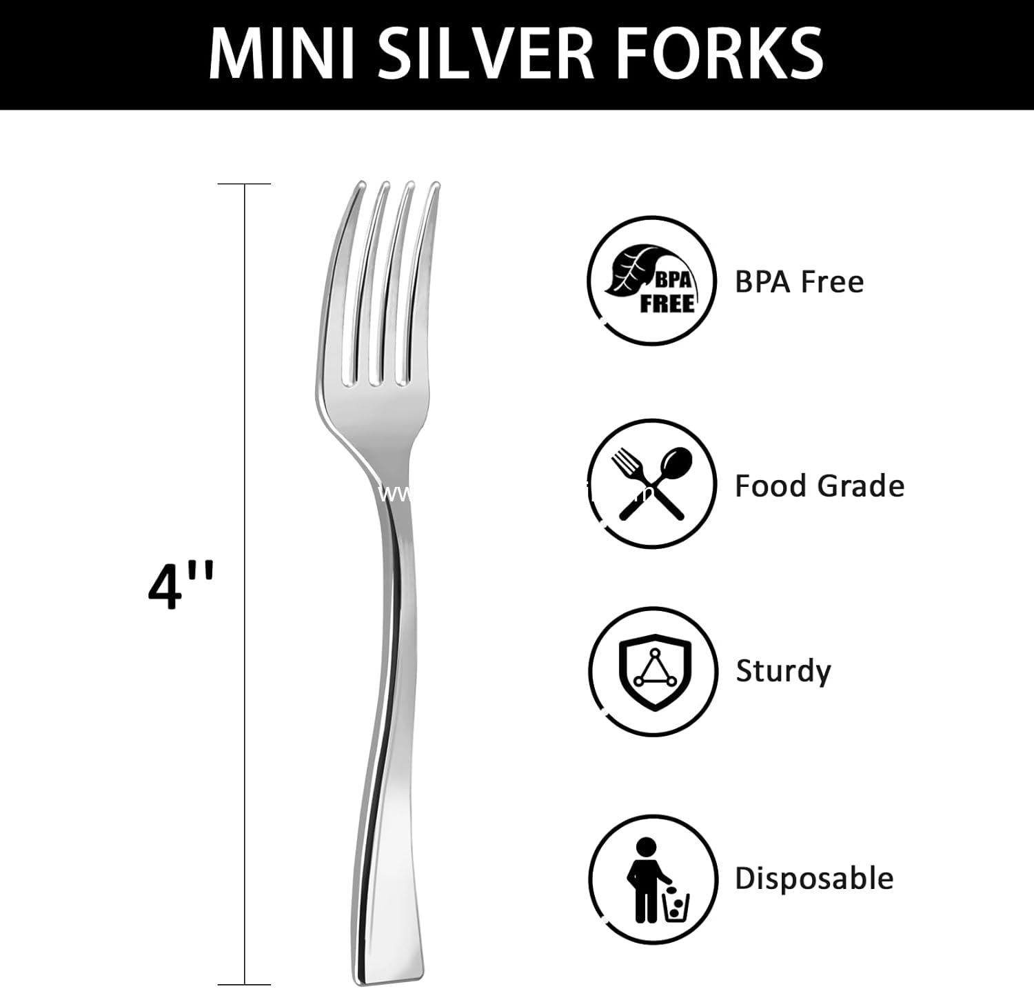 Wholesale 4 Inch Silver Plastic Mini Forks, 100 Pack Disposable Heavy Duty Appetizer Forks for Parties, Desserts, Charcuterie, Samples, Cocktails, and Strawberries - Supplier