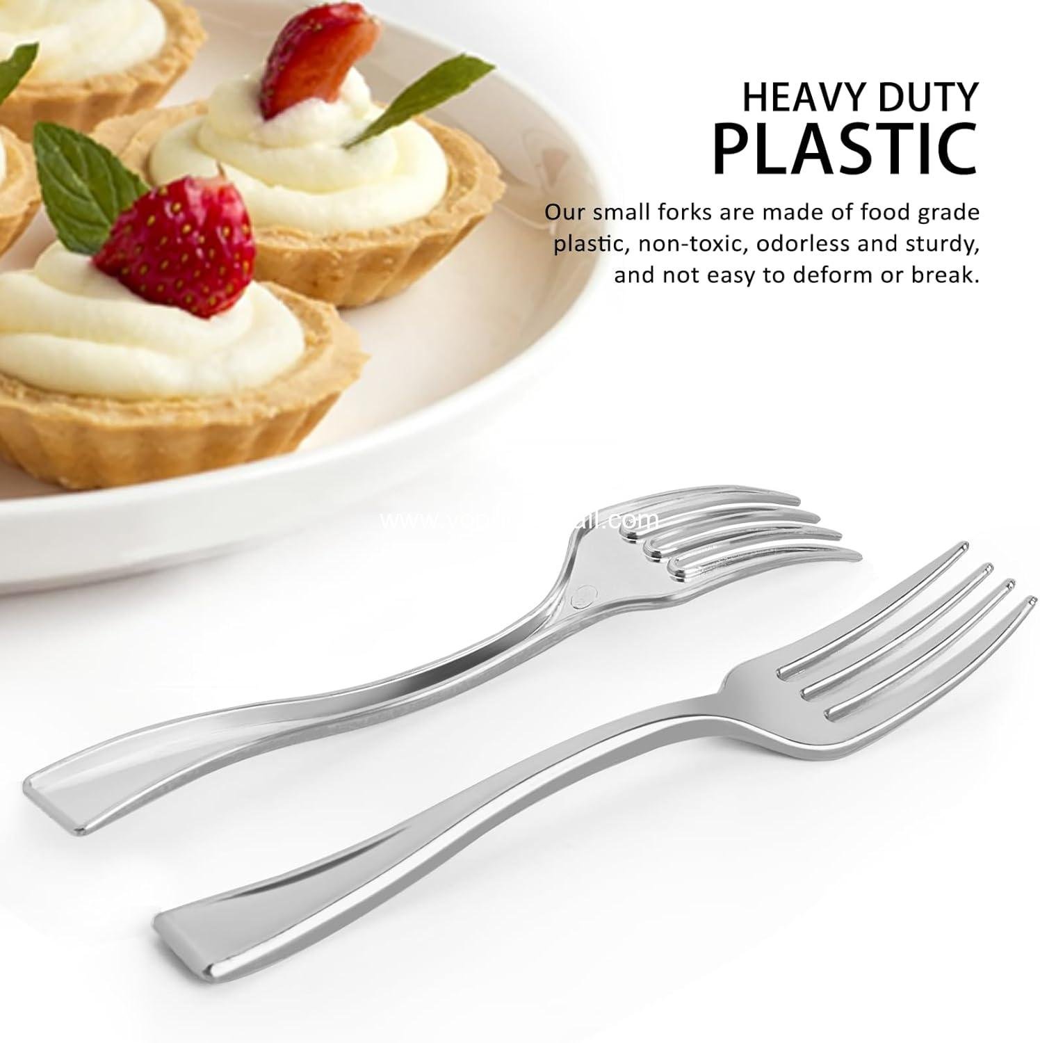 Wholesale 4 Inch Silver Plastic Mini Forks, 100 Pack Disposable Heavy Duty Appetizer Forks for Parties, Desserts, Charcuterie, Samples, Cocktails, and Strawberries - Supplier