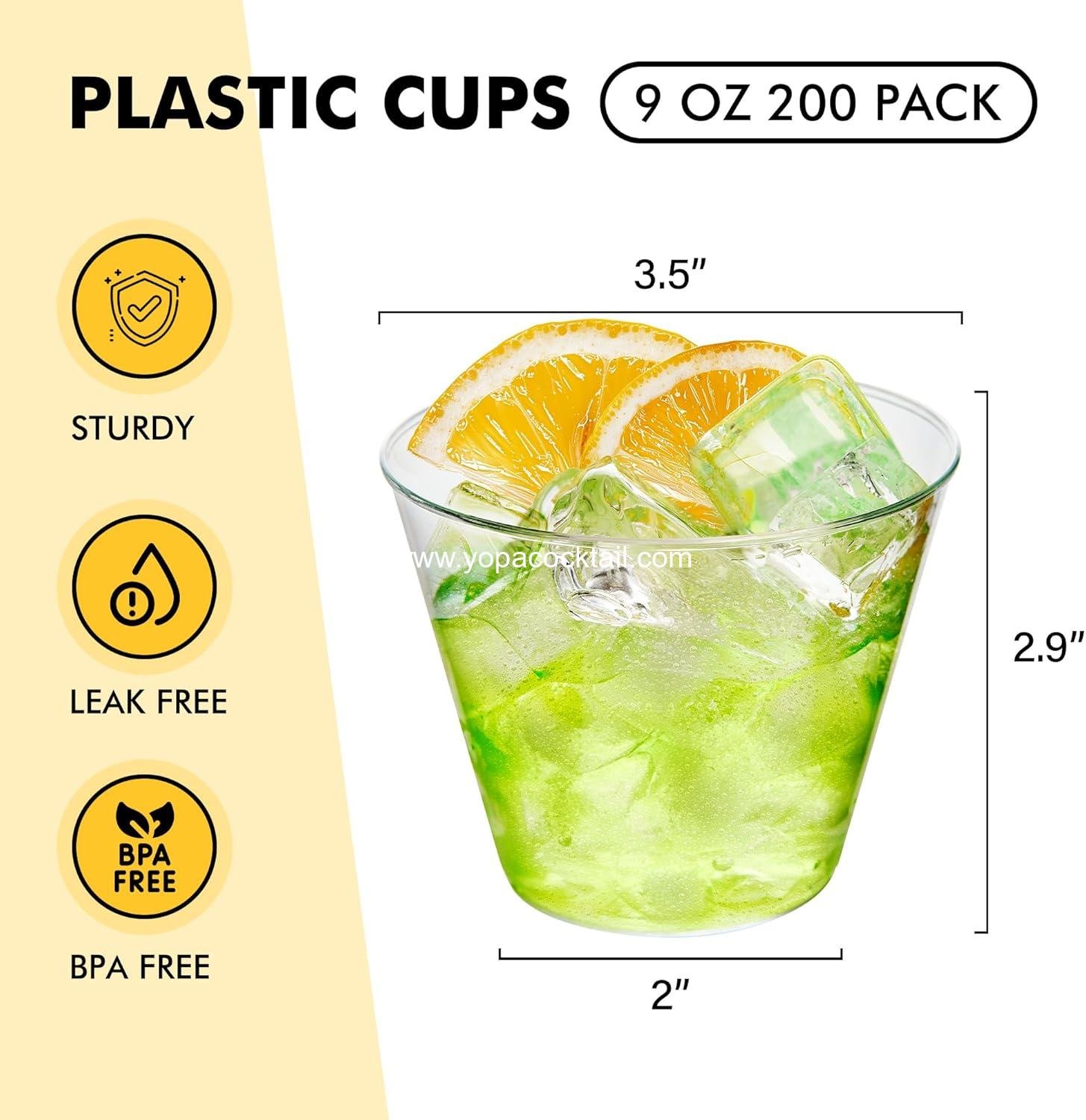 Wholesale 200 Pack 9 oz Clear Plastic Cups for Parties - Disposable Wine Glasses, Cocktail Cups, Plastic Cups Supplier