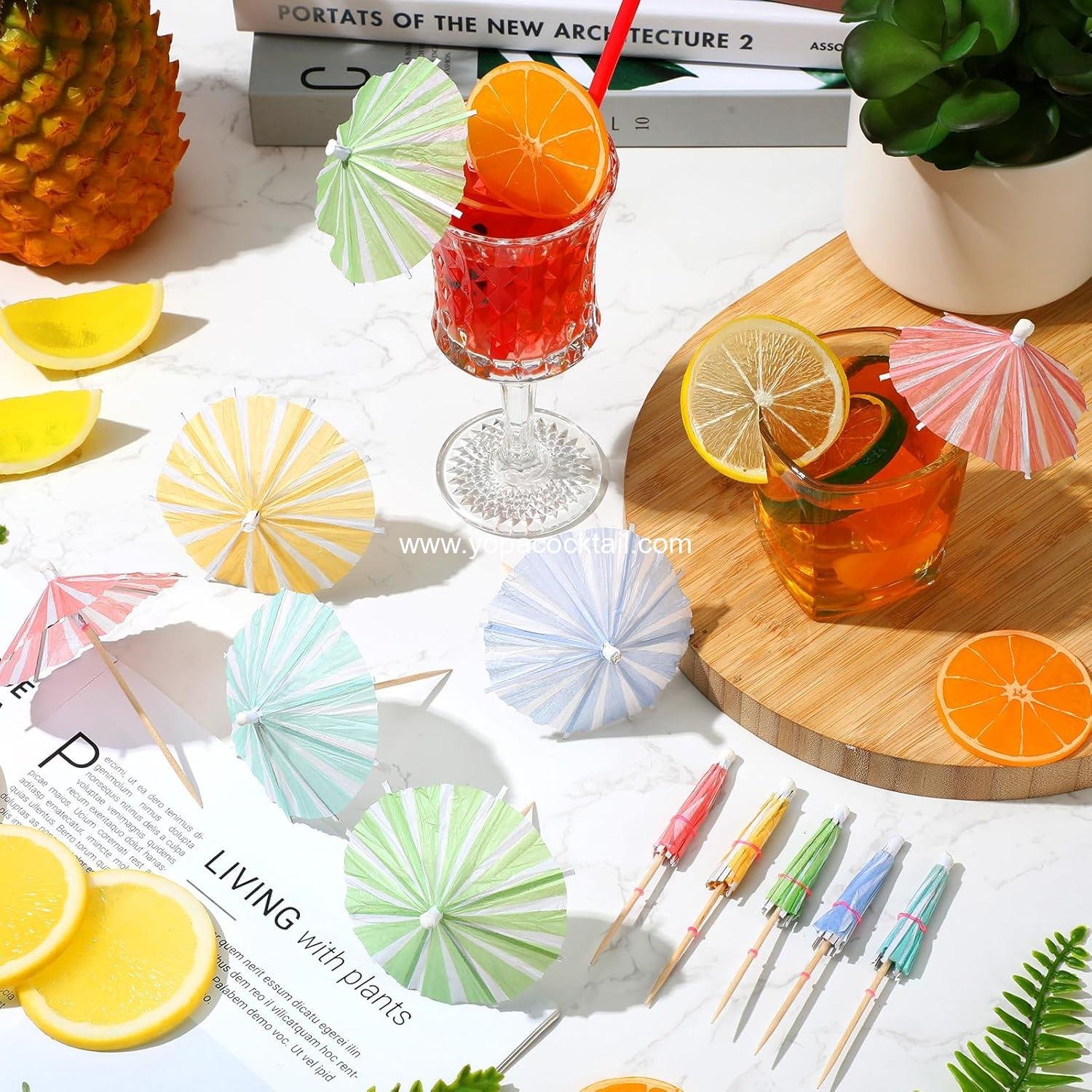 Wholesale 150 Pcs Mini Drink Umbrellas Cocktail Picks Vertical Stripes Paper Parasol with Wood Toothpick for Summer Hawaiian Party Decor and Cupcake Topper (5 Colors) Supplier