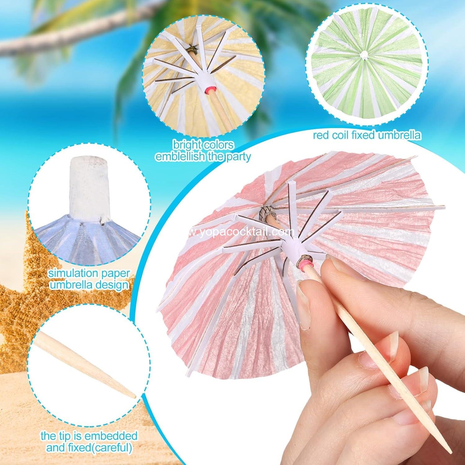 Wholesale 150 Pcs Mini Drink Umbrellas Cocktail Picks Vertical Stripes Paper Parasol with Wood Toothpick for Summer Hawaiian Party Decor and Cupcake Topper (5 Colors) Supplier