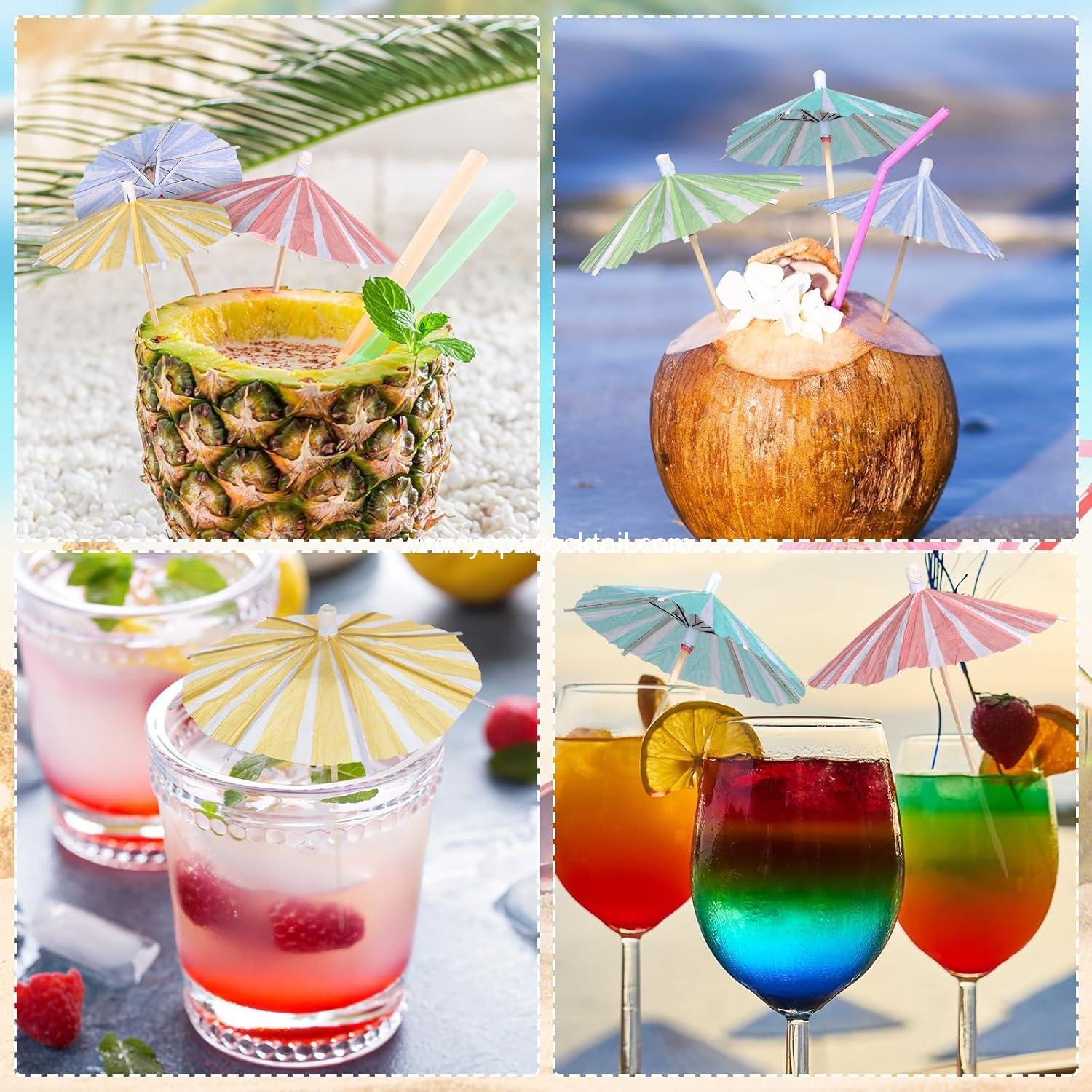 Wholesale 150 Pcs Mini Drink Umbrellas Cocktail Picks Vertical Stripes Paper Parasol with Wood Toothpick for Summer Hawaiian Party Decor and Cupcake Topper (5 Colors) Supplier
